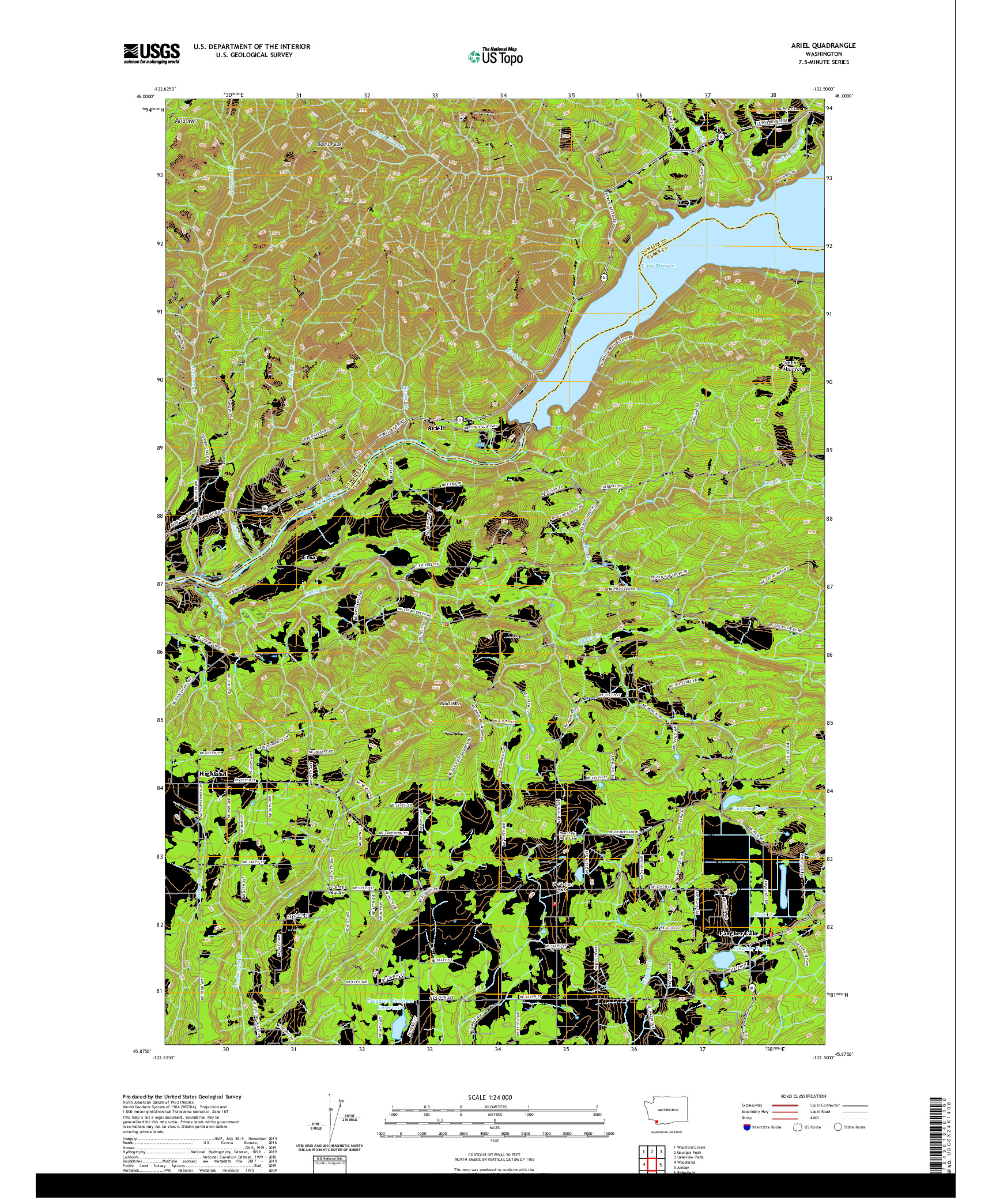 USGS US TOPO 7.5-MINUTE MAP FOR ARIEL, WA 2020