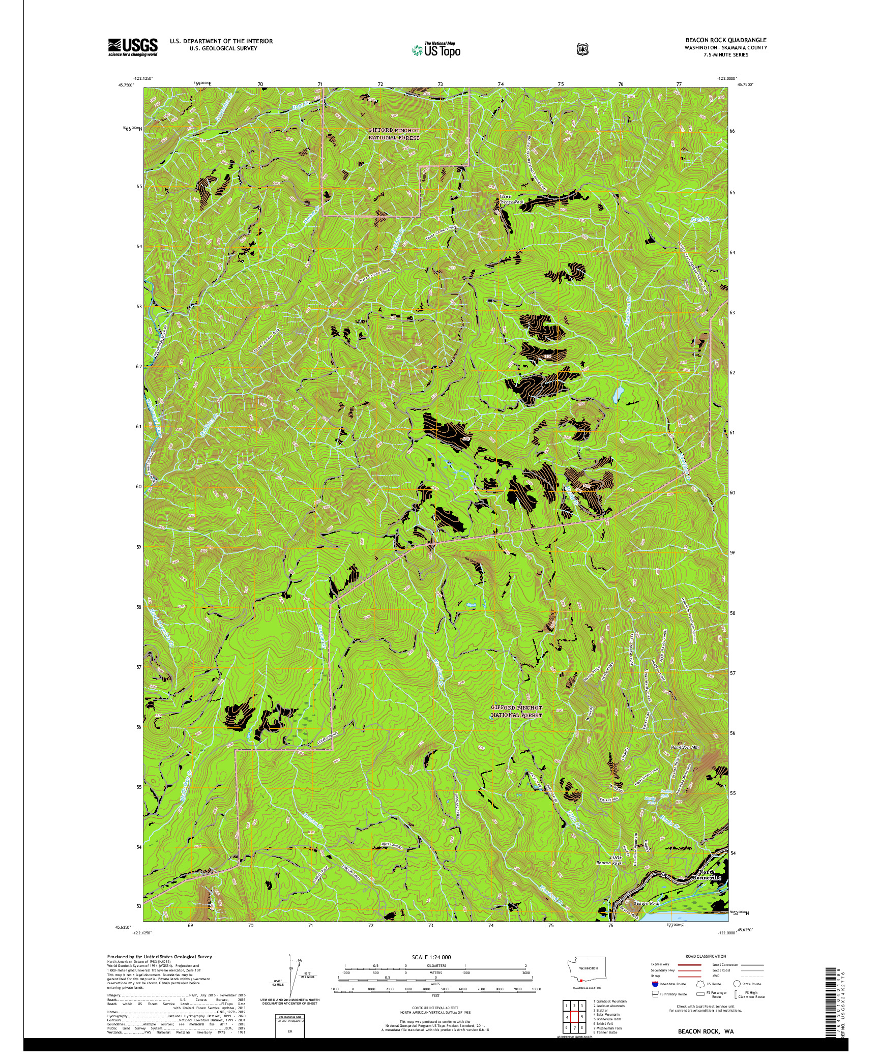 USGS US TOPO 7.5-MINUTE MAP FOR BEACON ROCK, WA 2020