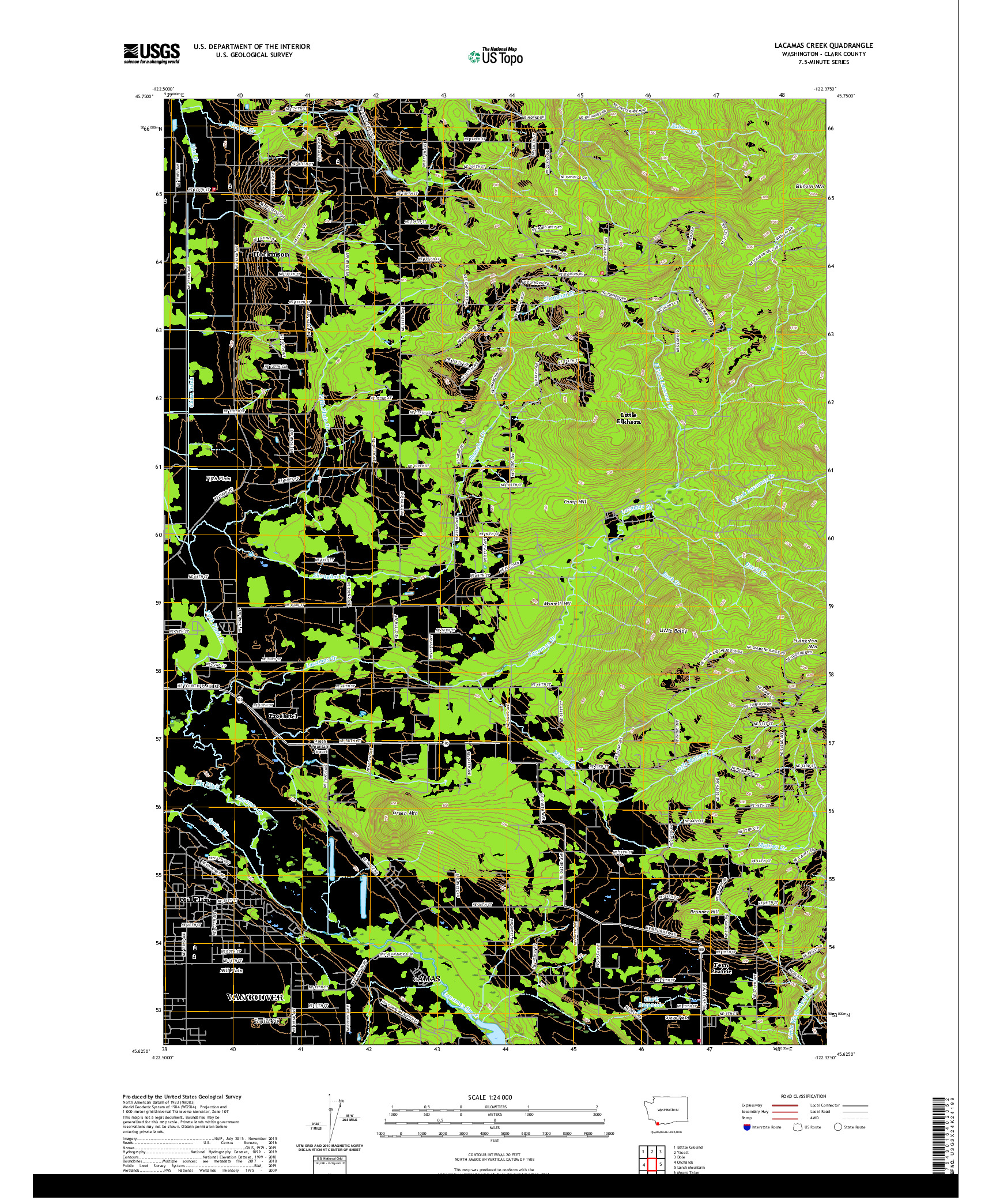 USGS US TOPO 7.5-MINUTE MAP FOR LACAMAS CREEK, WA 2020