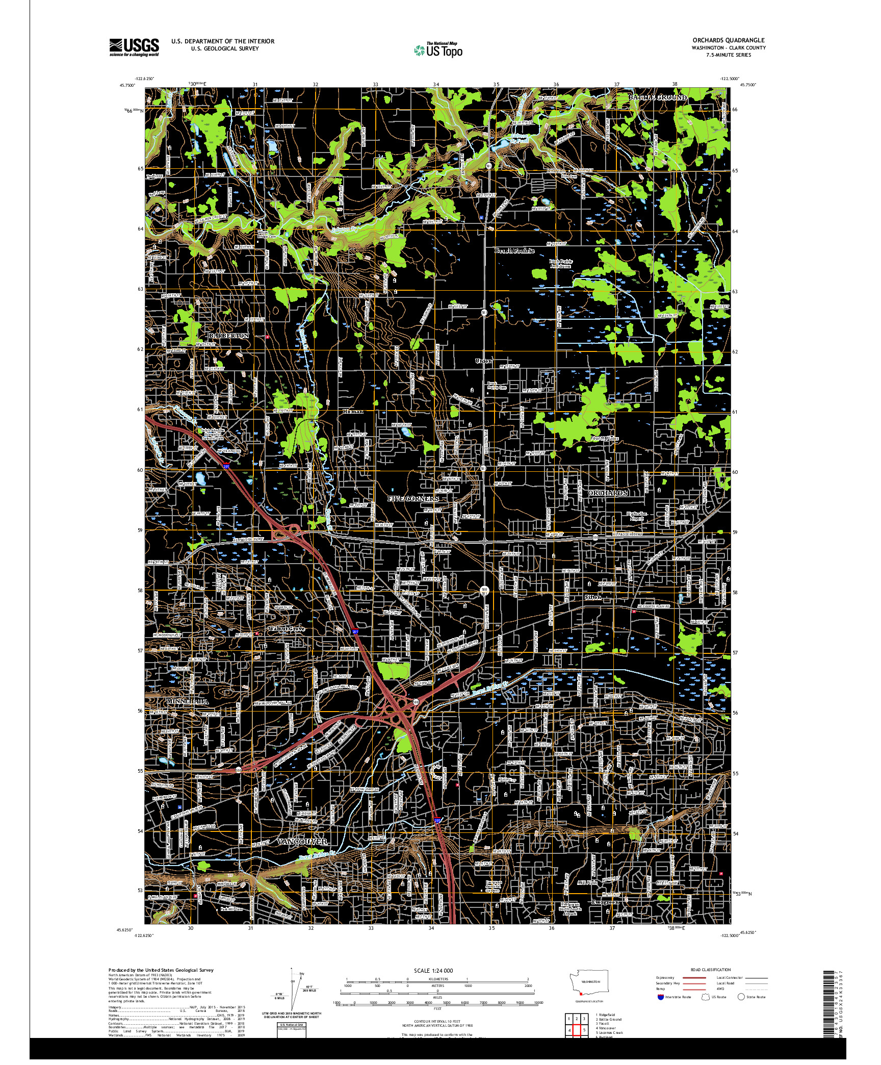 USGS US TOPO 7.5-MINUTE MAP FOR ORCHARDS, WA 2020