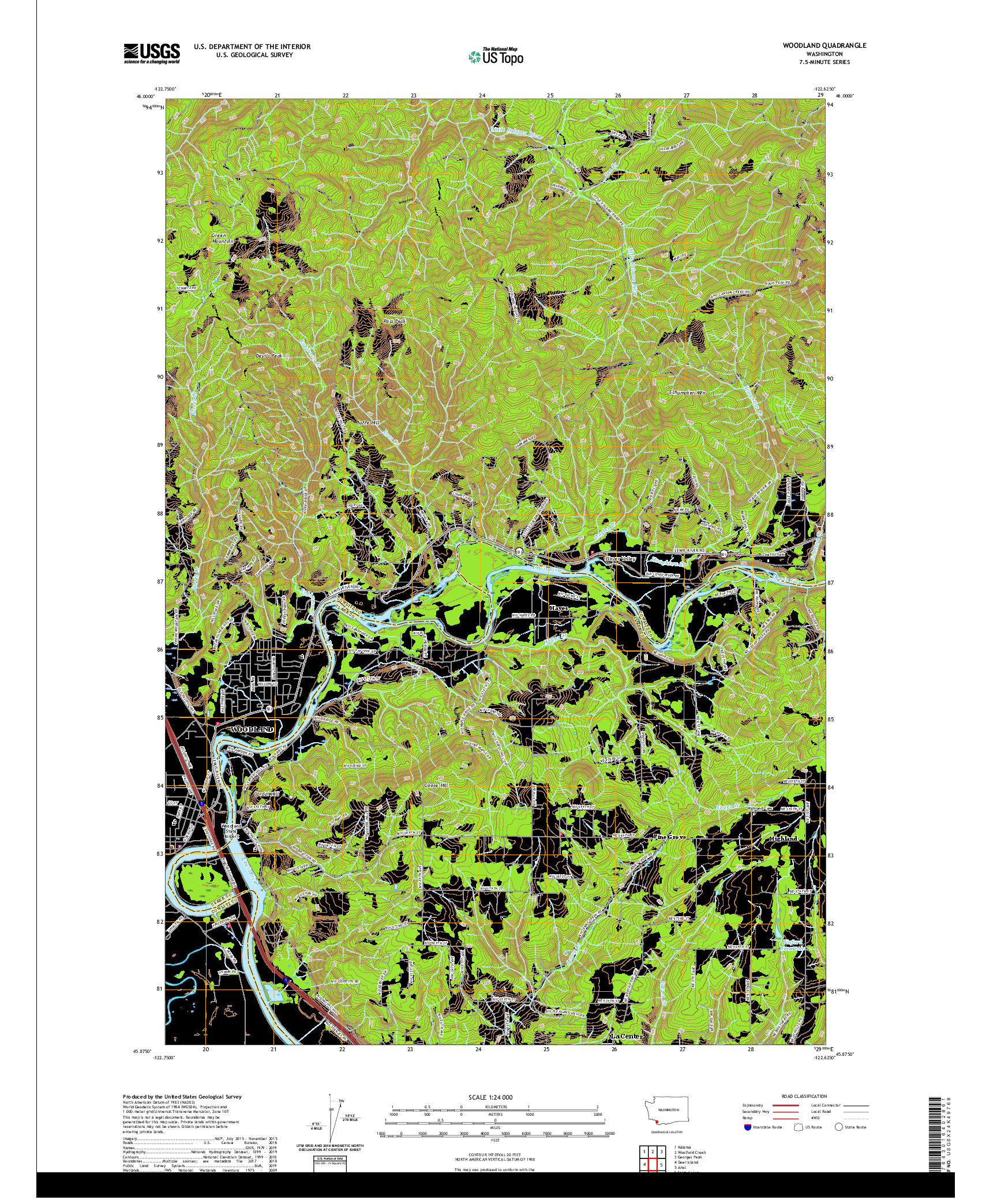 USGS US TOPO 7.5-MINUTE MAP FOR WOODLAND, WA 2020