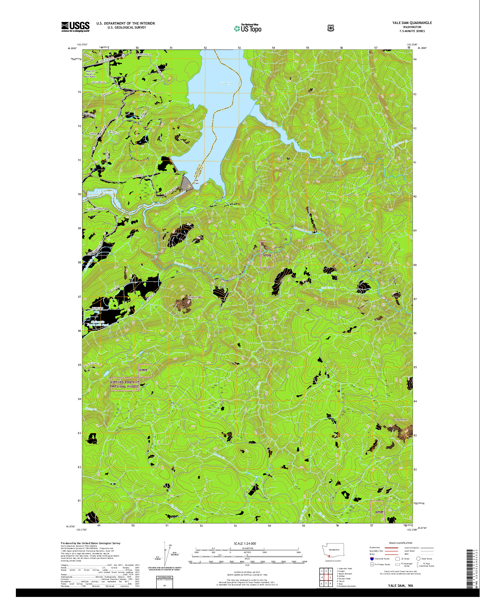 USGS US TOPO 7.5-MINUTE MAP FOR YALE DAM, WA 2020