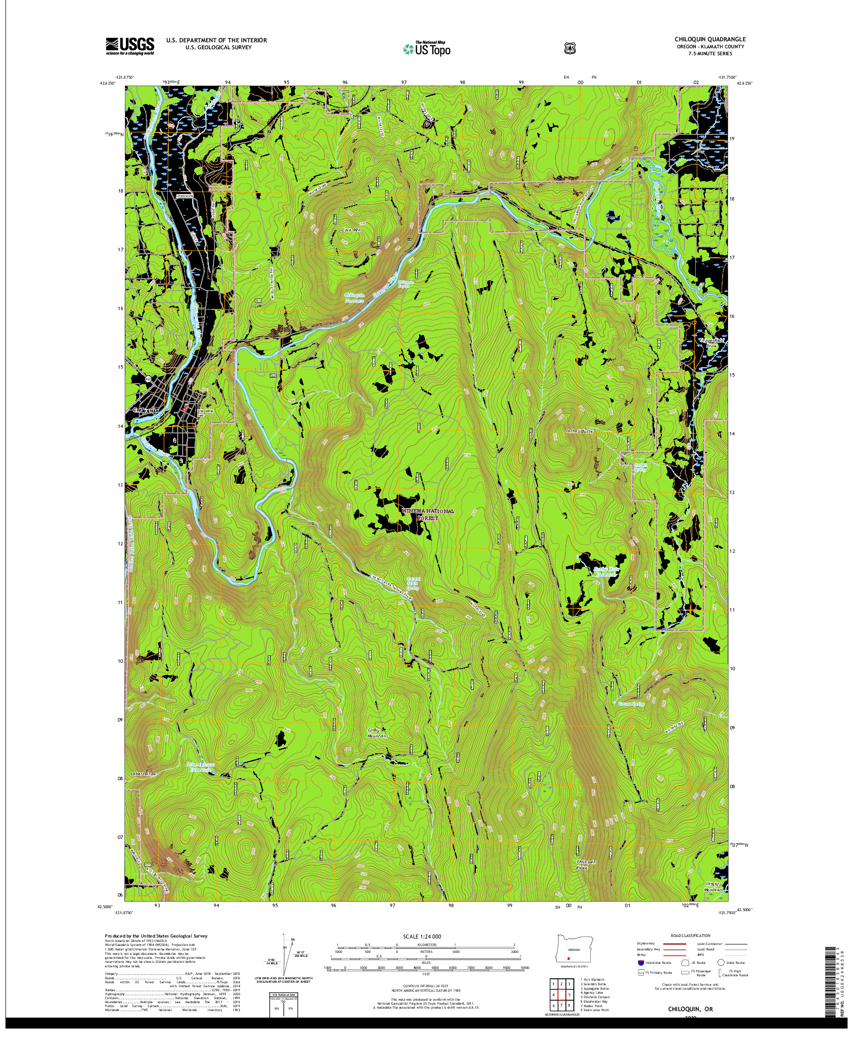 USGS US TOPO 7.5-MINUTE MAP FOR CHILOQUIN, OR 2020