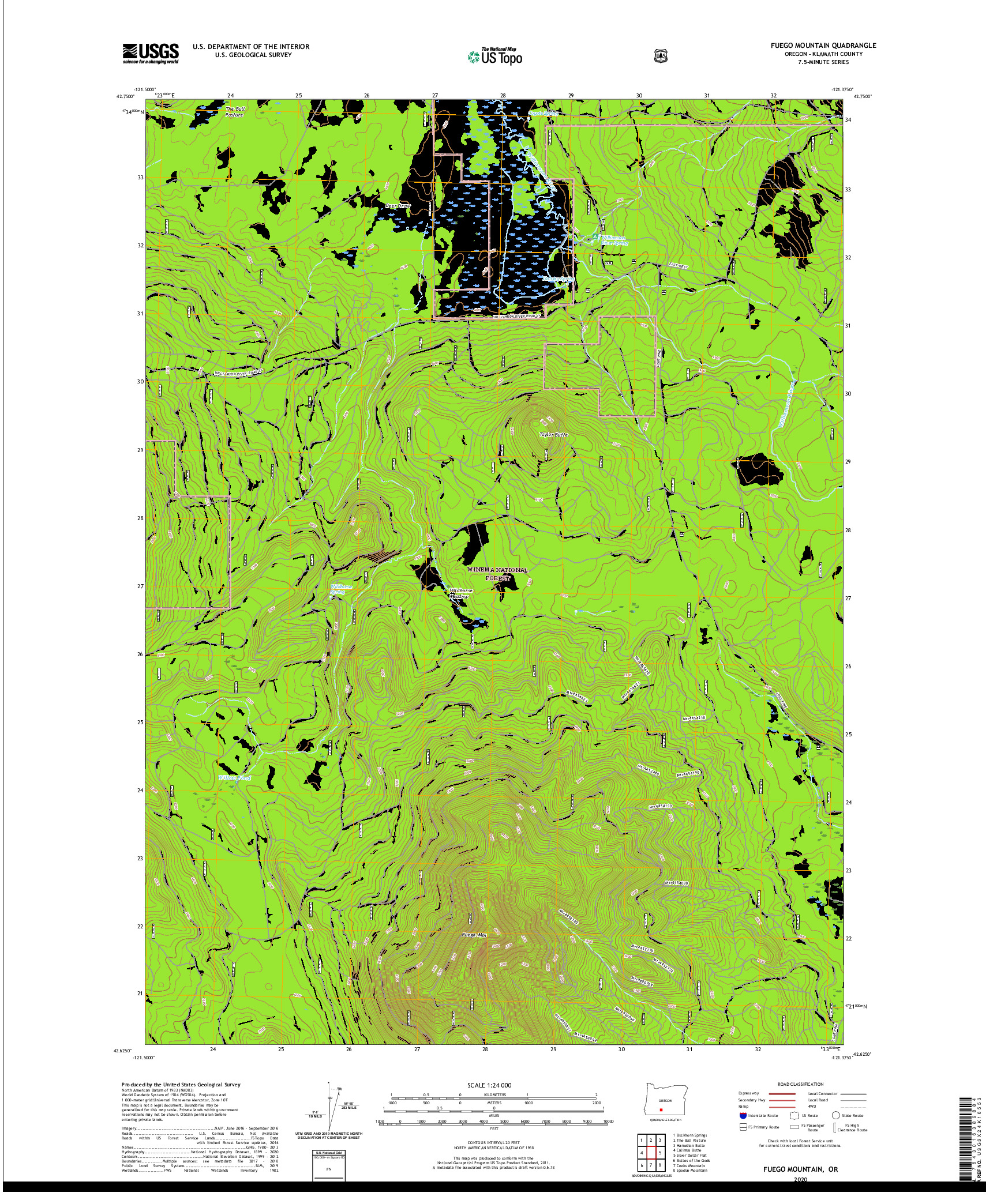 USGS US TOPO 7.5-MINUTE MAP FOR FUEGO MOUNTAIN, OR 2020