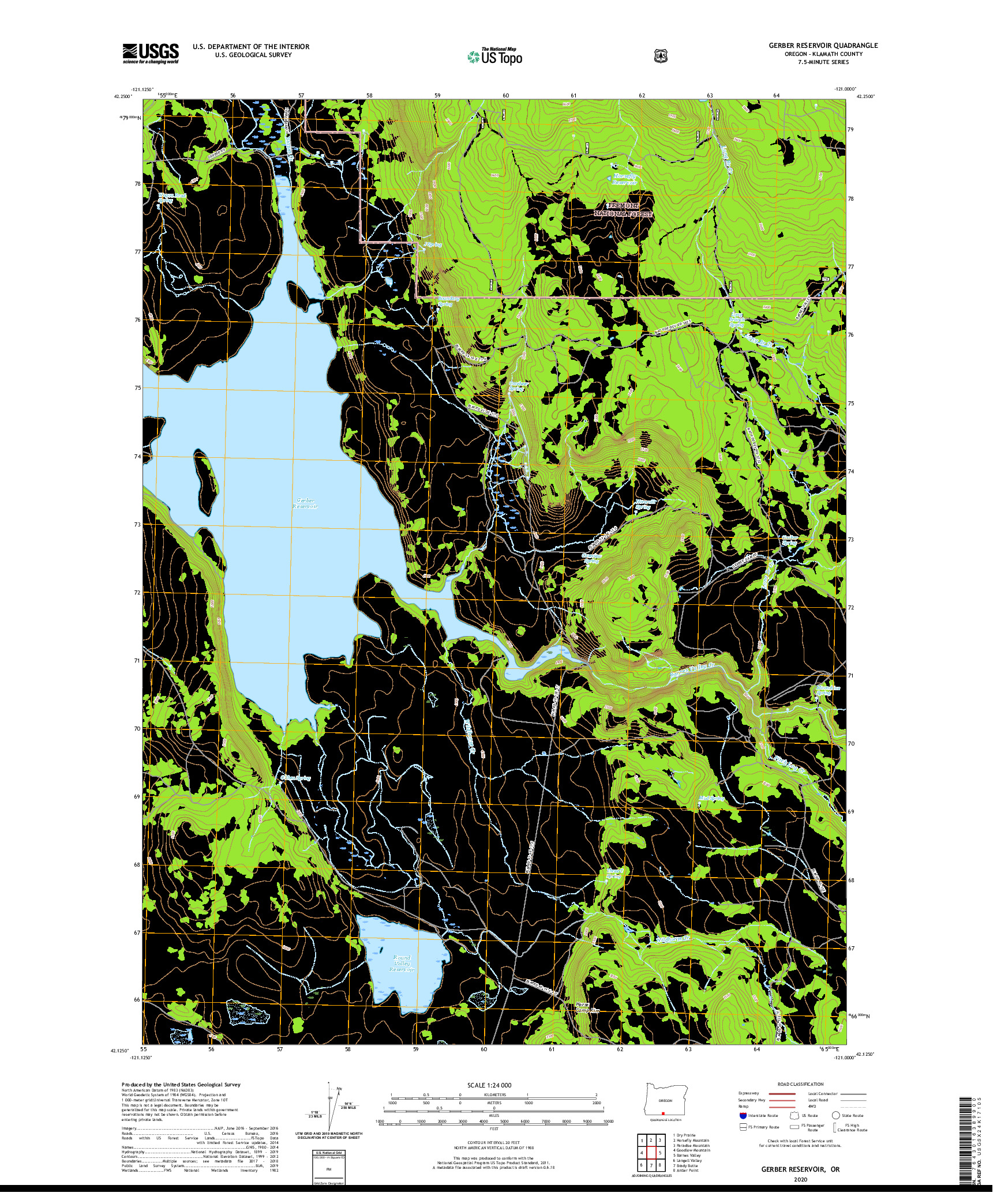 USGS US TOPO 7.5-MINUTE MAP FOR GERBER RESERVOIR, OR 2020