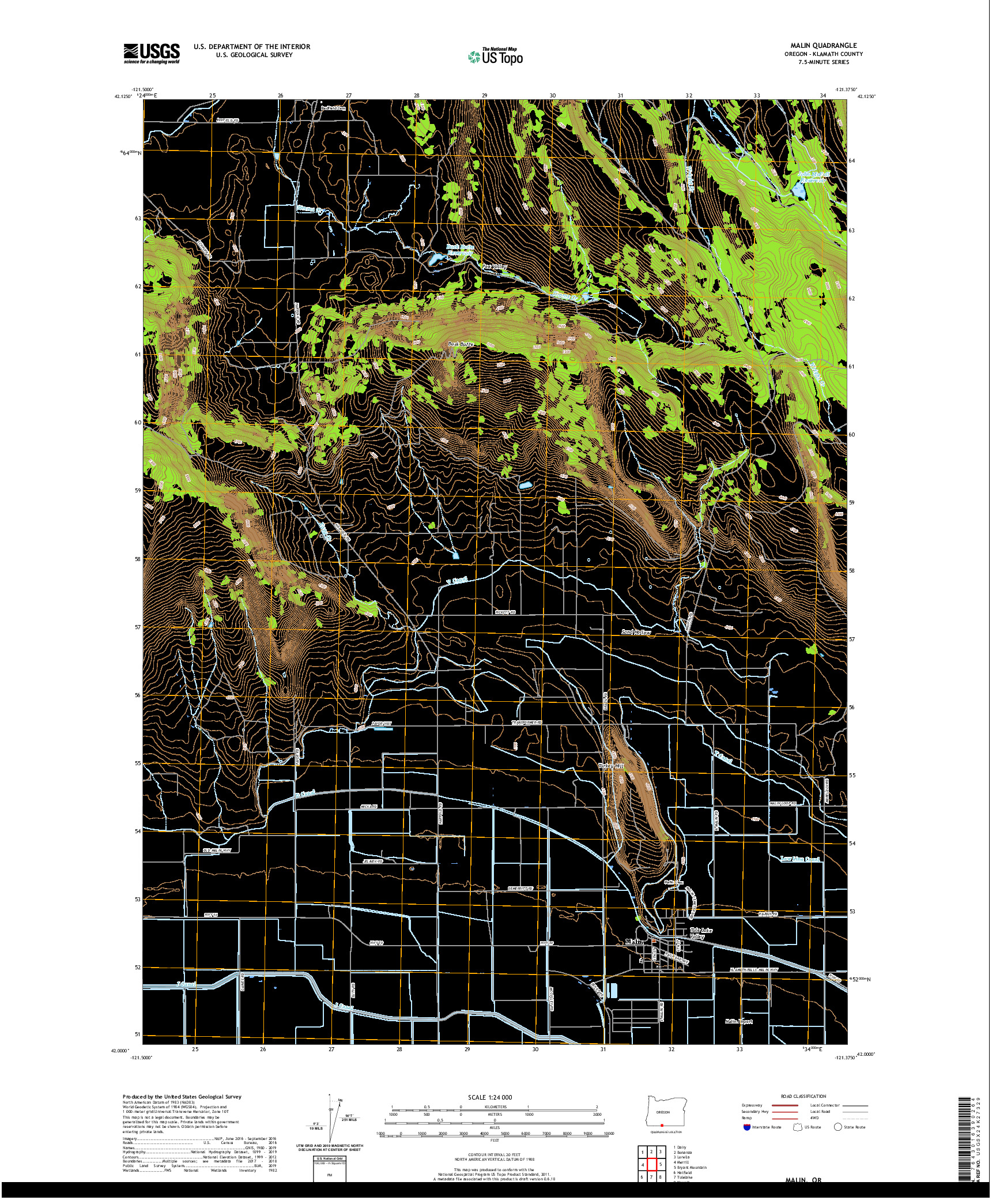 USGS US TOPO 7.5-MINUTE MAP FOR MALIN, OR 2020