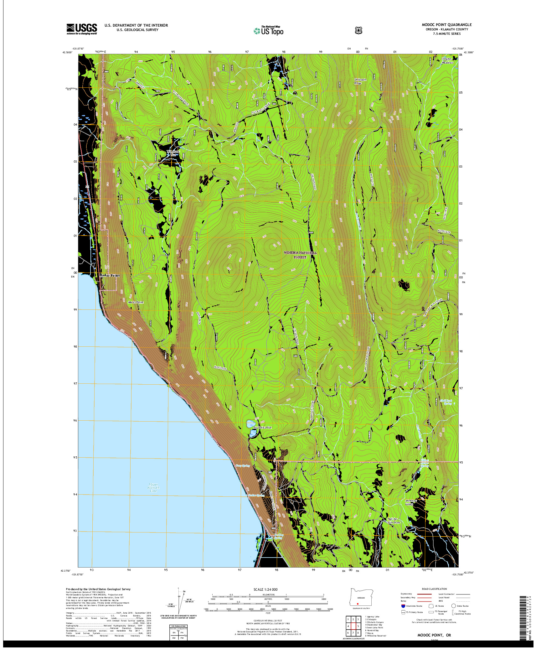USGS US TOPO 7.5-MINUTE MAP FOR MODOC POINT, OR 2020