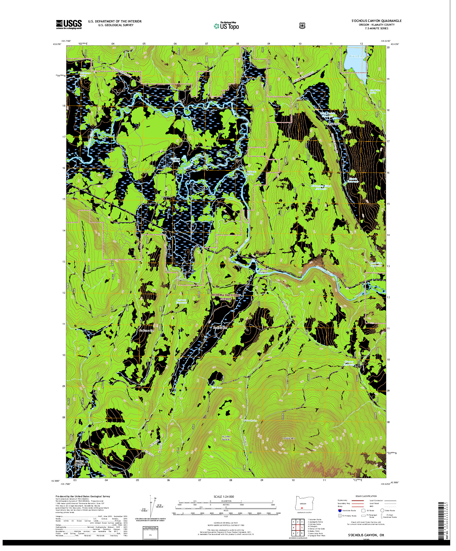 USGS US TOPO 7.5-MINUTE MAP FOR S'OCHOLIS CANYON, OR 2020