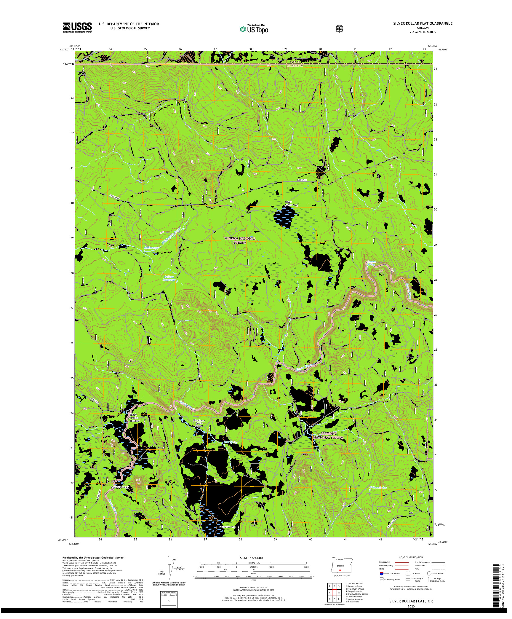 USGS US TOPO 7.5-MINUTE MAP FOR SILVER DOLLAR FLAT, OR 2020