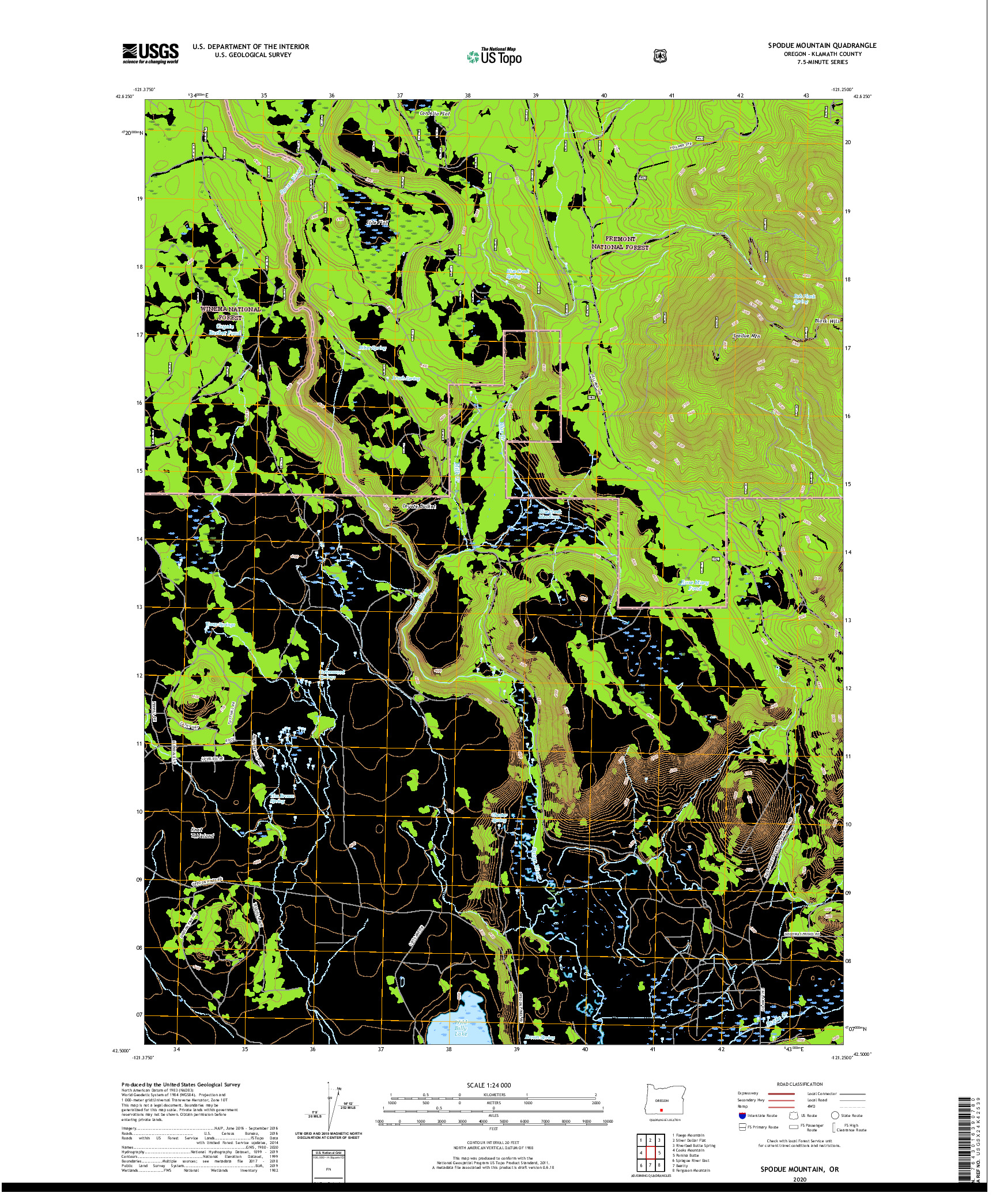 USGS US TOPO 7.5-MINUTE MAP FOR SPODUE MOUNTAIN, OR 2020