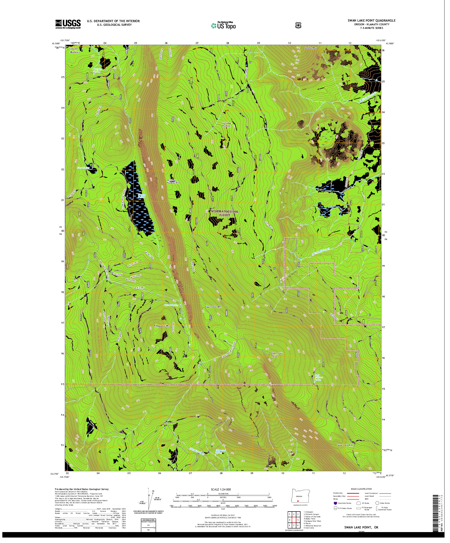 USGS US TOPO 7.5-MINUTE MAP FOR SWAN LAKE POINT, OR 2020