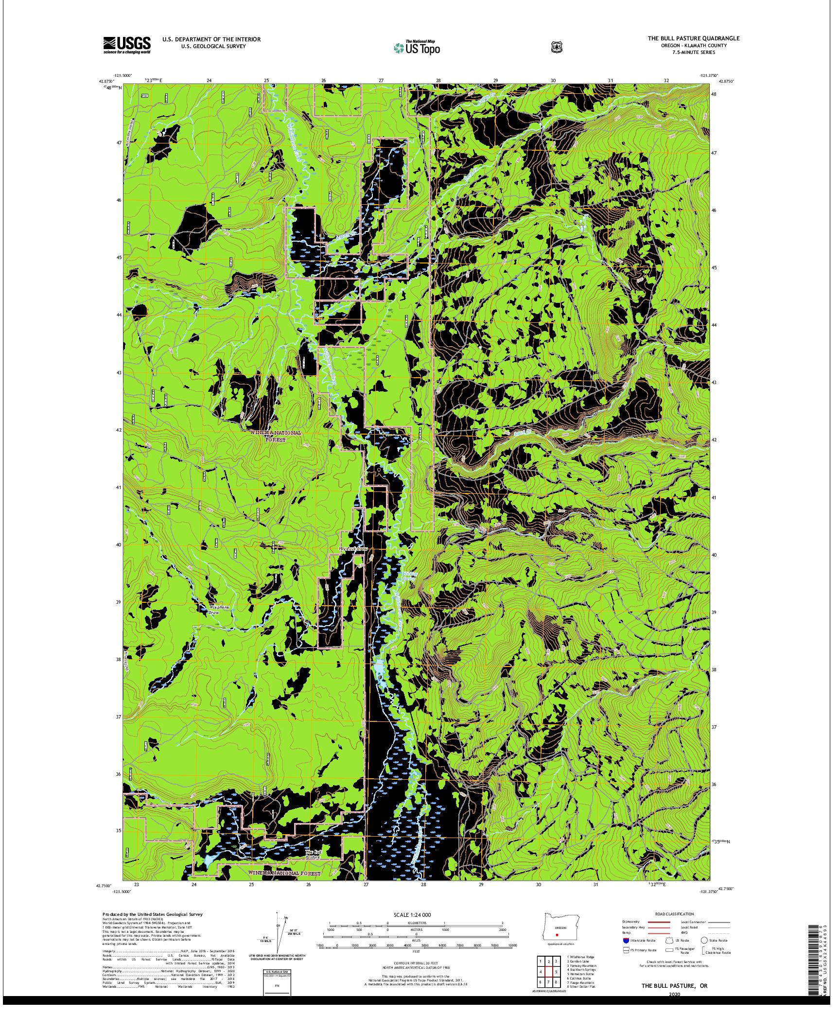 USGS US TOPO 7.5-MINUTE MAP FOR THE BULL PASTURE, OR 2020
