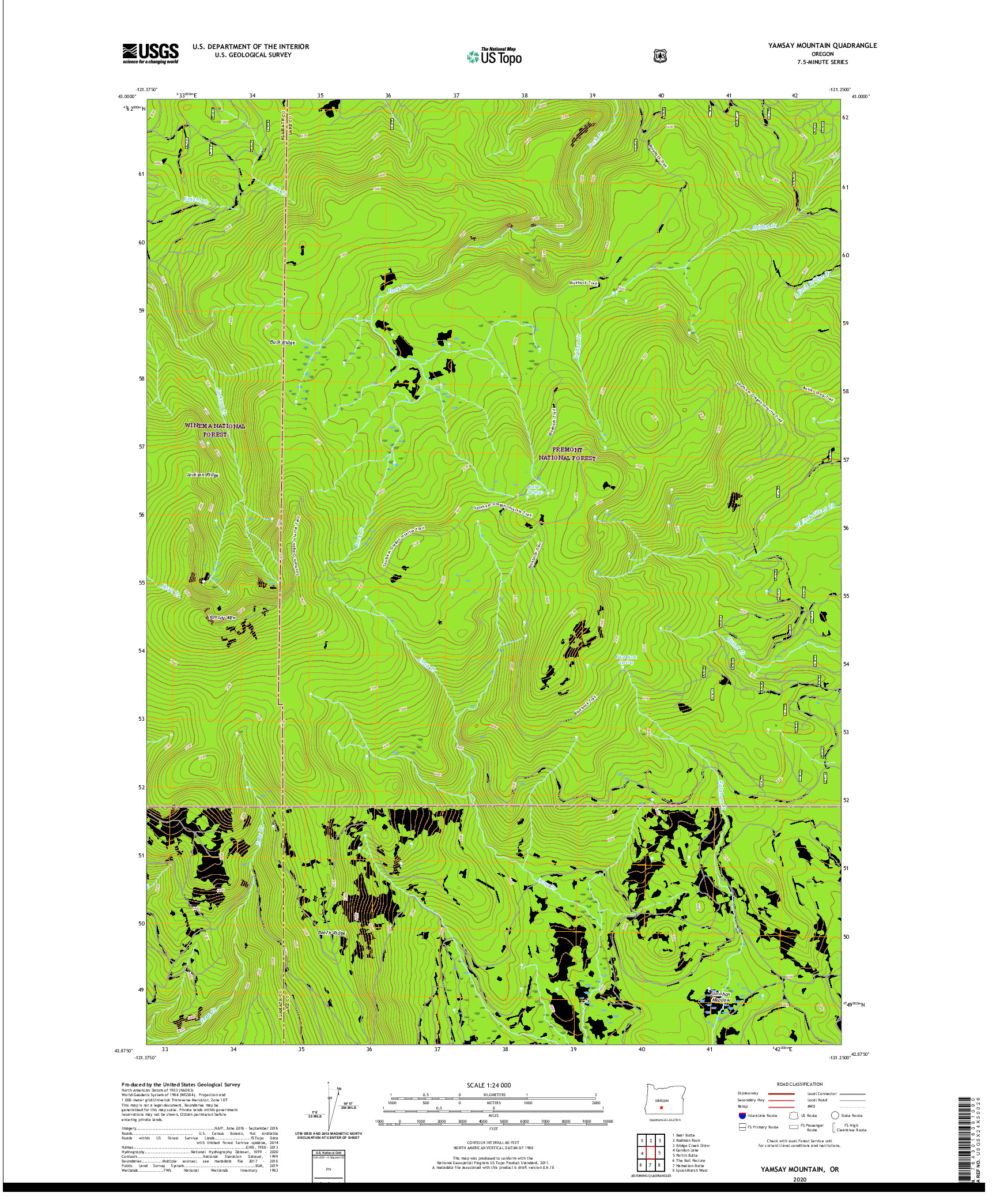 USGS US TOPO 7.5-MINUTE MAP FOR YAMSAY MOUNTAIN, OR 2020