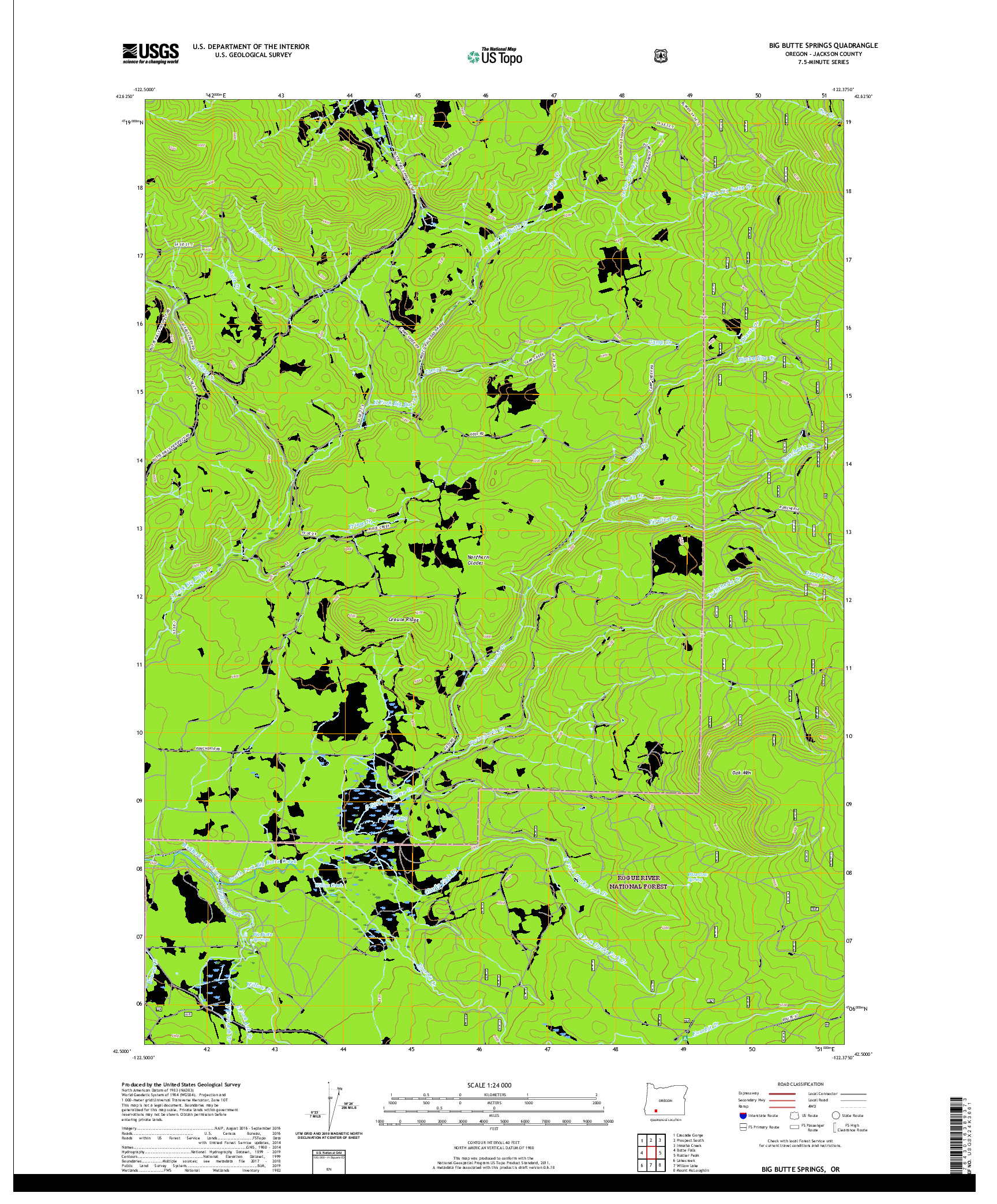USGS US TOPO 7.5-MINUTE MAP FOR BIG BUTTE SPRINGS, OR 2020