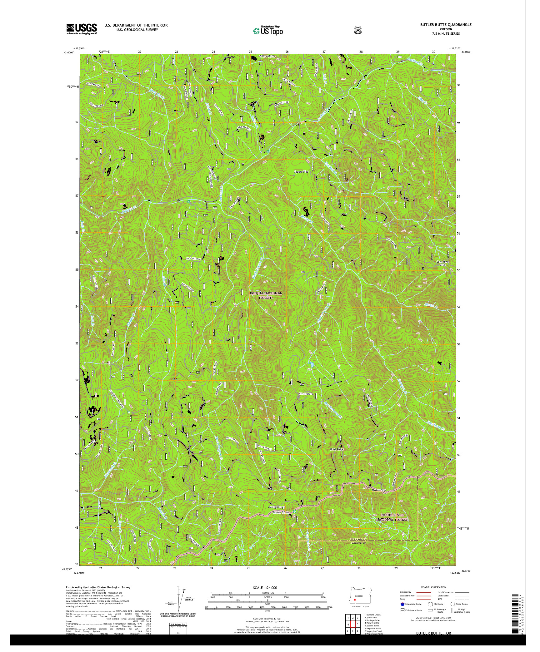 USGS US TOPO 7.5-MINUTE MAP FOR BUTLER BUTTE, OR 2020