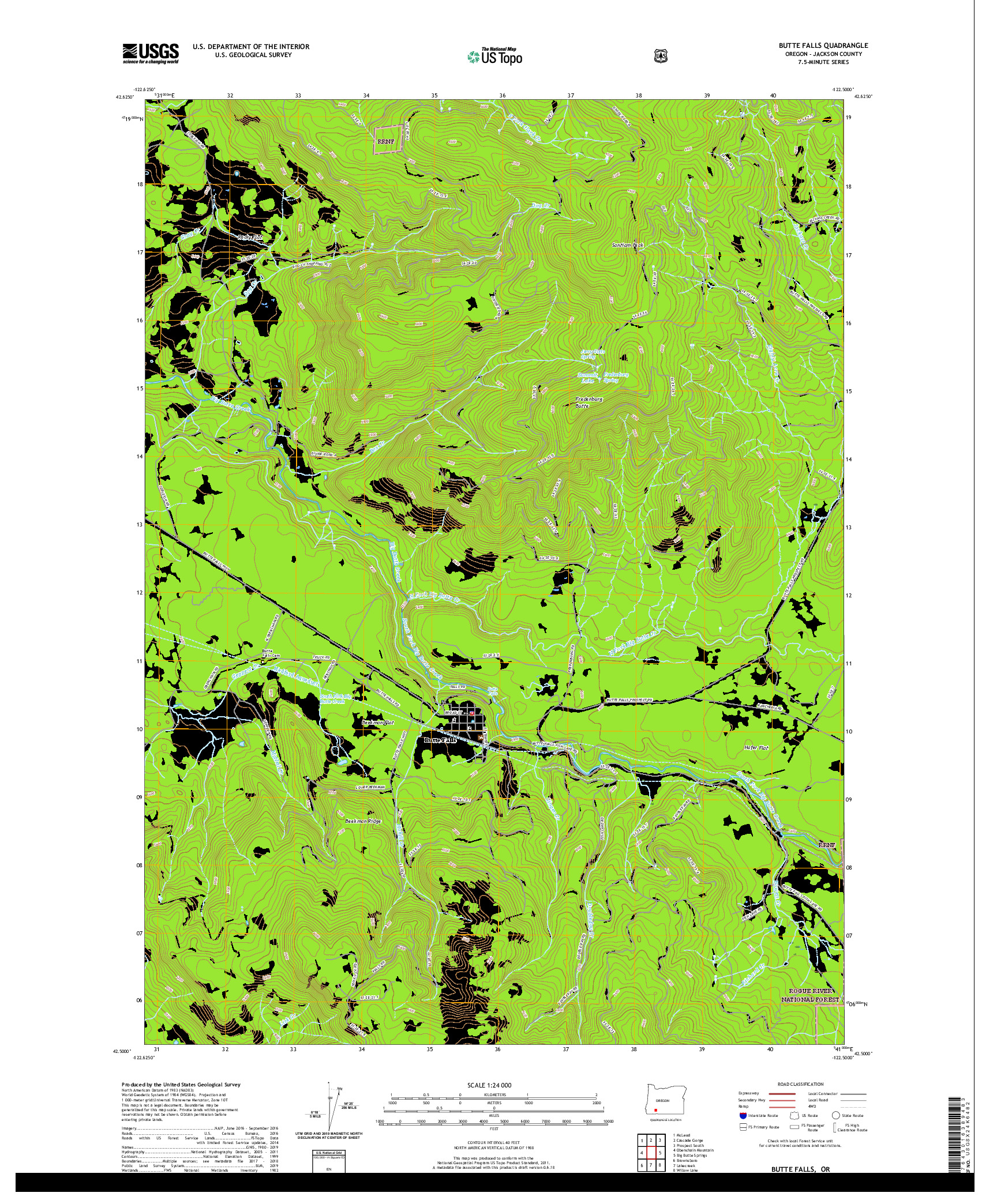 USGS US TOPO 7.5-MINUTE MAP FOR BUTTE FALLS, OR 2020