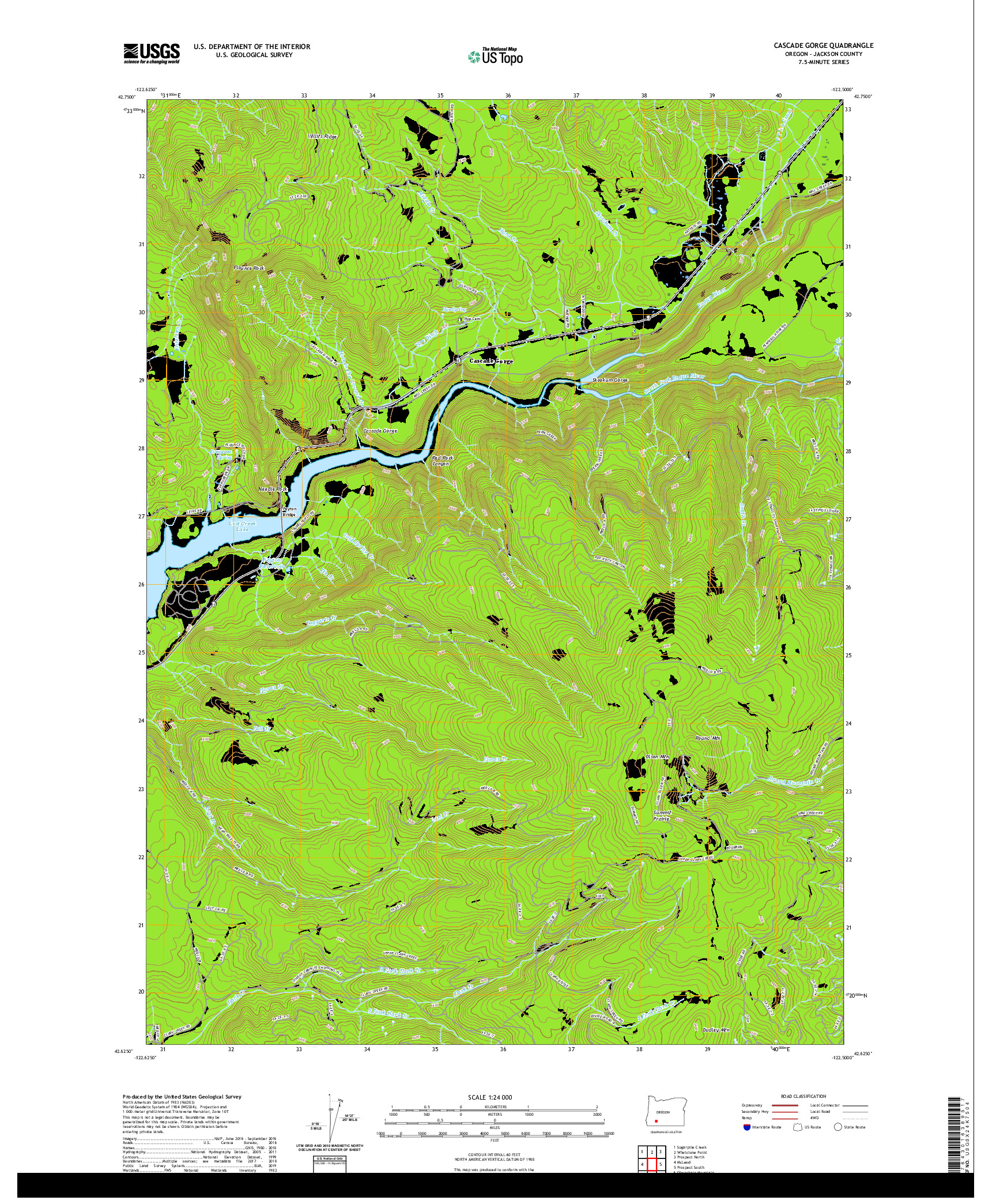 USGS US TOPO 7.5-MINUTE MAP FOR CASCADE GORGE, OR 2020