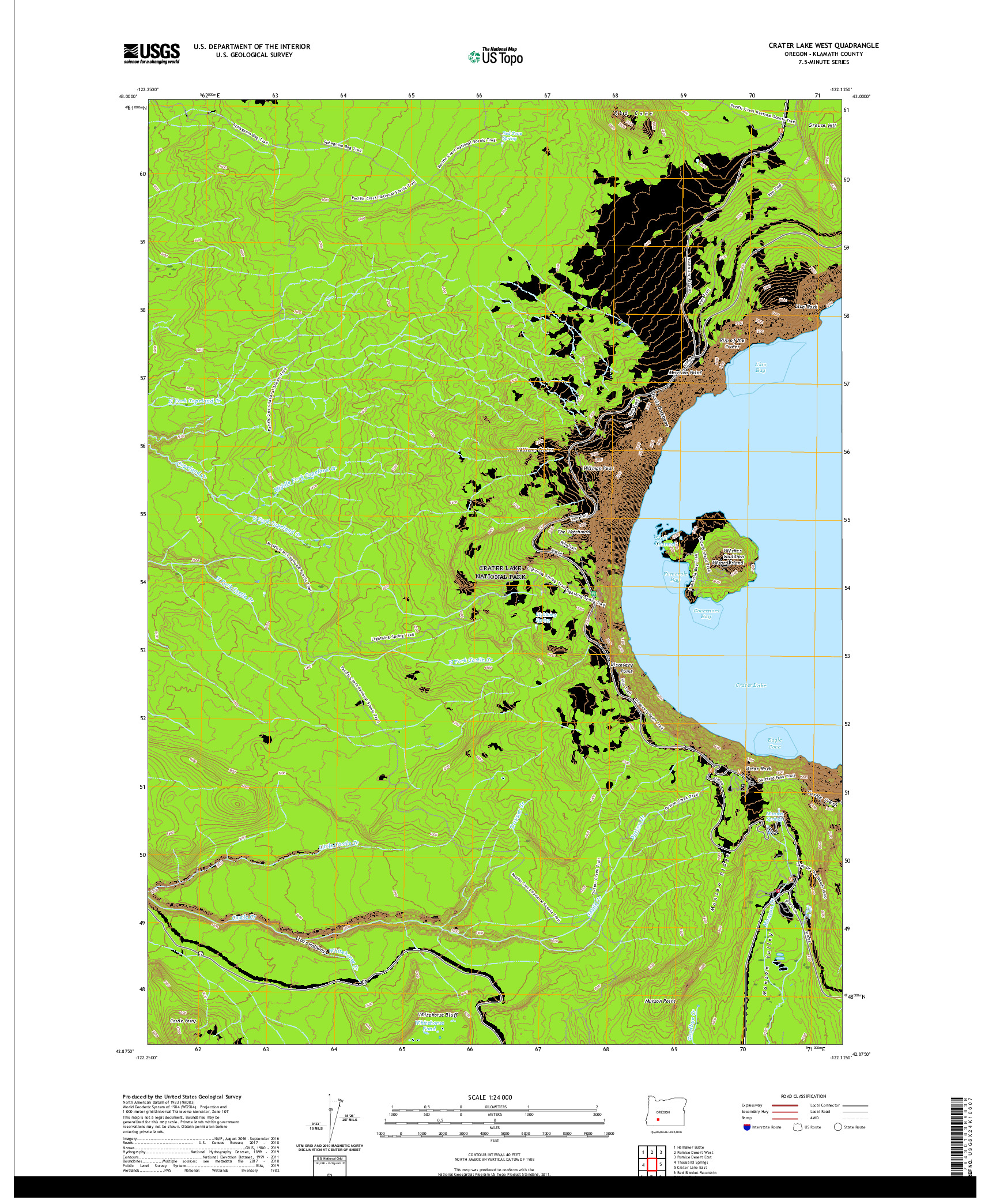 USGS US TOPO 7.5-MINUTE MAP FOR CRATER LAKE WEST, OR 2020