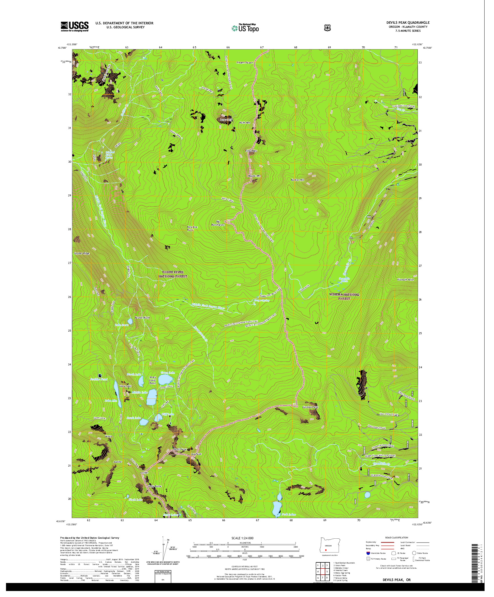 USGS US TOPO 7.5-MINUTE MAP FOR DEVILS PEAK, OR 2020