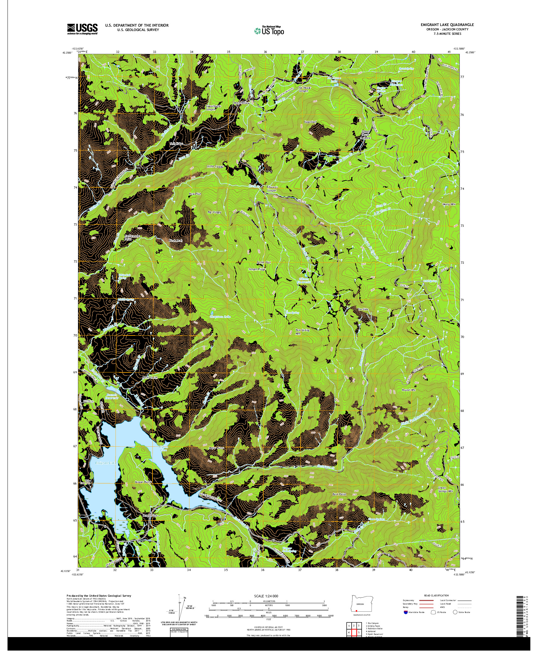 USGS US TOPO 7.5-MINUTE MAP FOR EMIGRANT LAKE, OR 2020