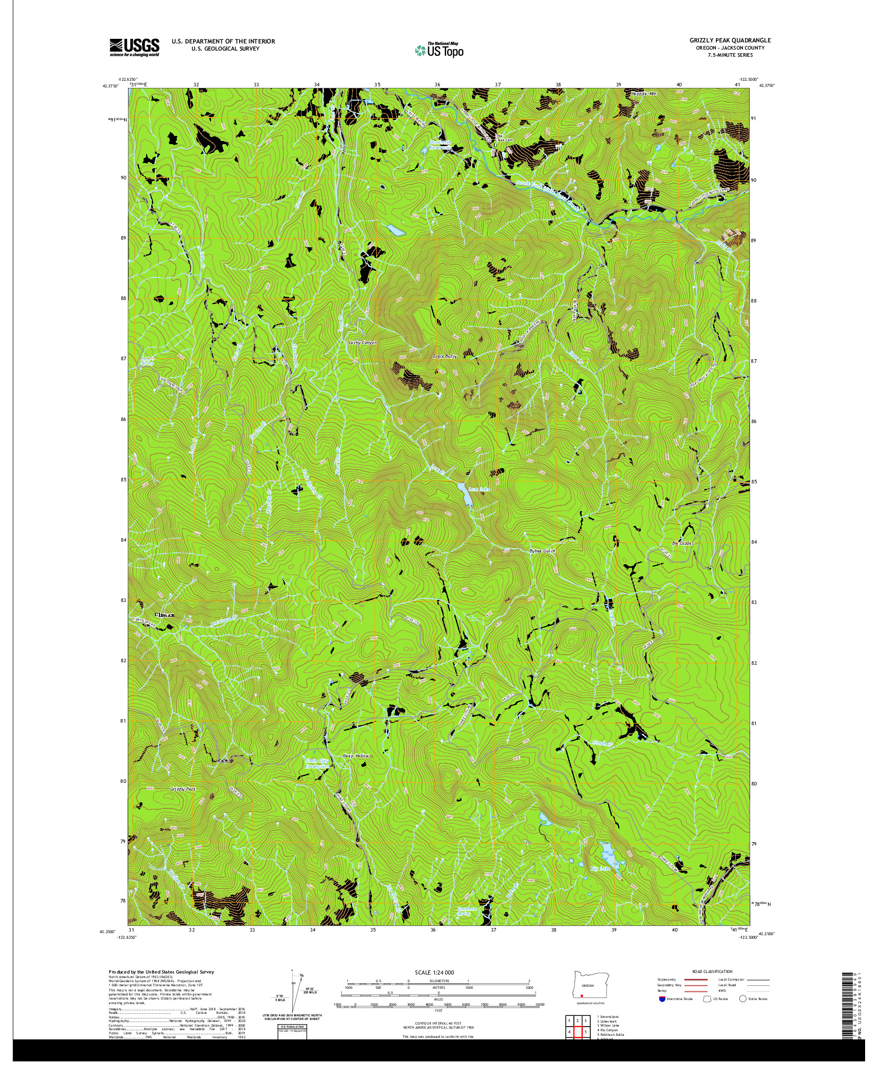 USGS US TOPO 7.5-MINUTE MAP FOR GRIZZLY PEAK, OR 2020