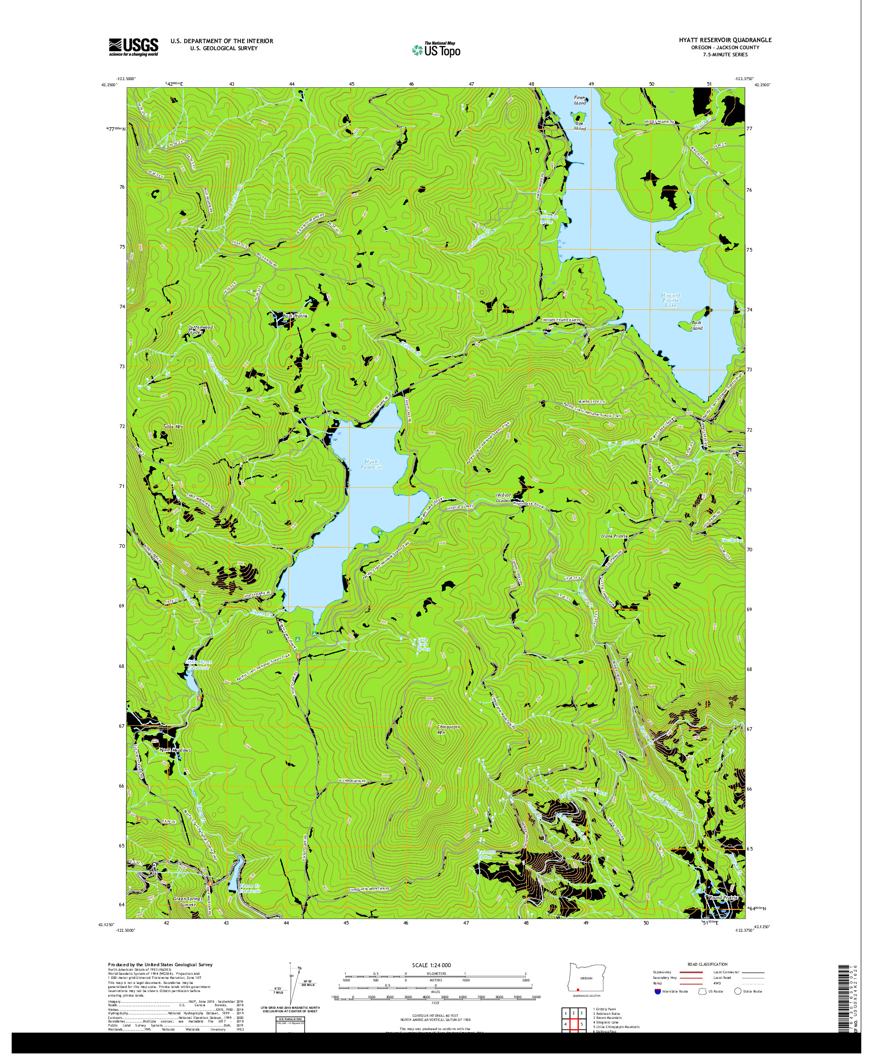 USGS US TOPO 7.5-MINUTE MAP FOR HYATT RESERVOIR, OR 2020