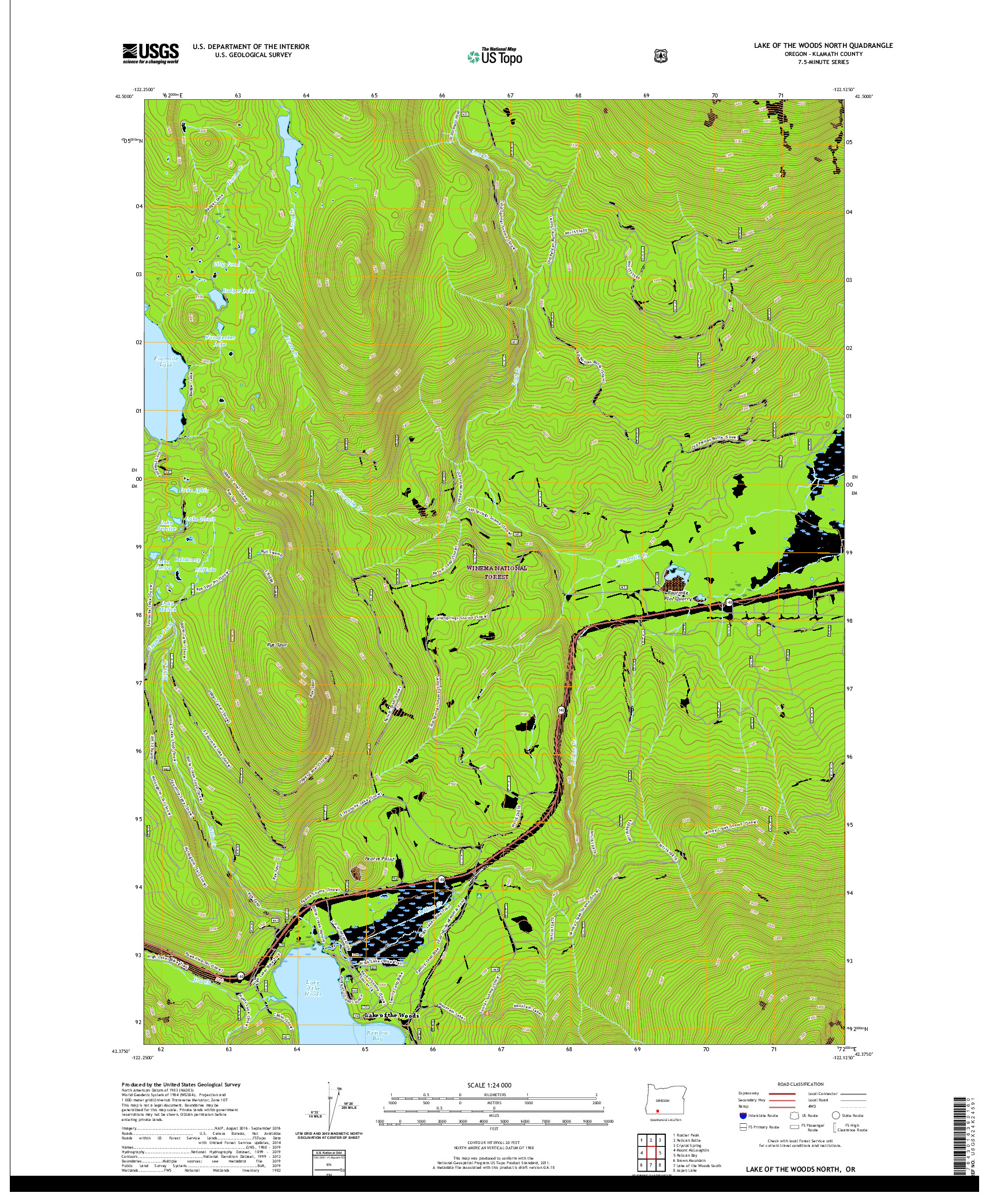 USGS US TOPO 7.5-MINUTE MAP FOR LAKE OF THE WOODS NORTH, OR 2020