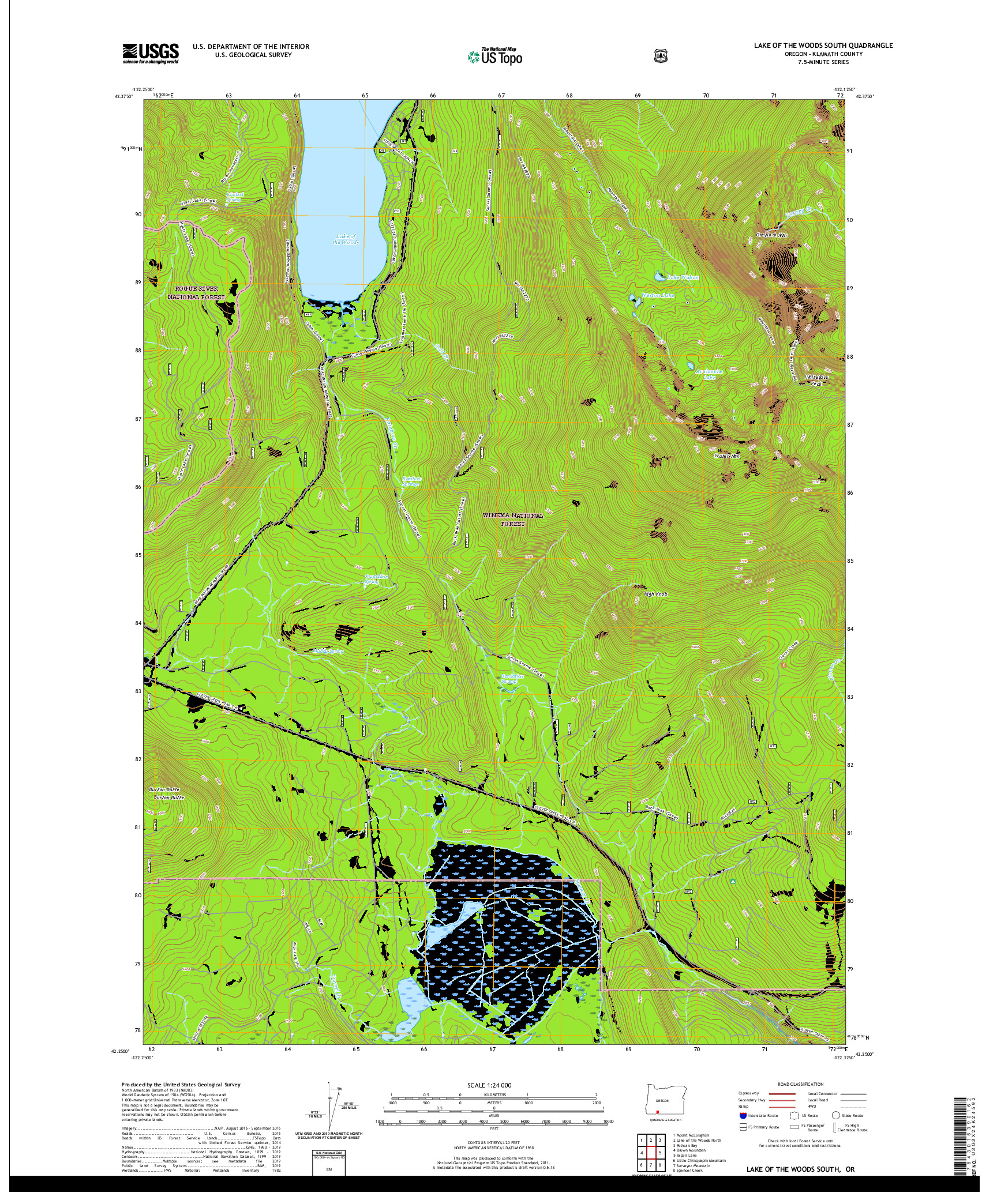 USGS US TOPO 7.5-MINUTE MAP FOR LAKE OF THE WOODS SOUTH, OR 2020