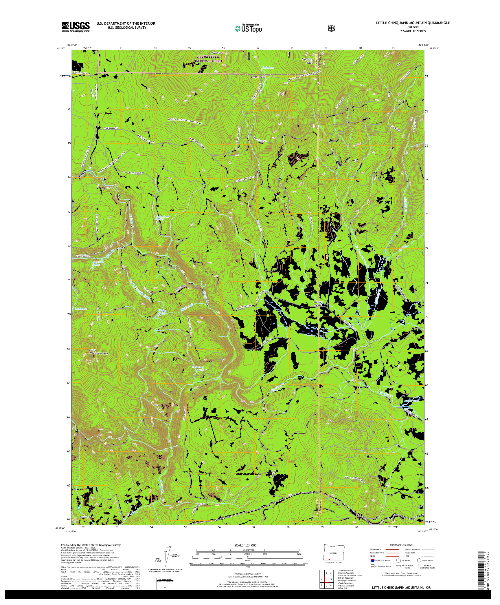 USGS US TOPO 7.5-MINUTE MAP FOR LITTLE CHINQUAPIN MOUNTAIN, OR 2020
