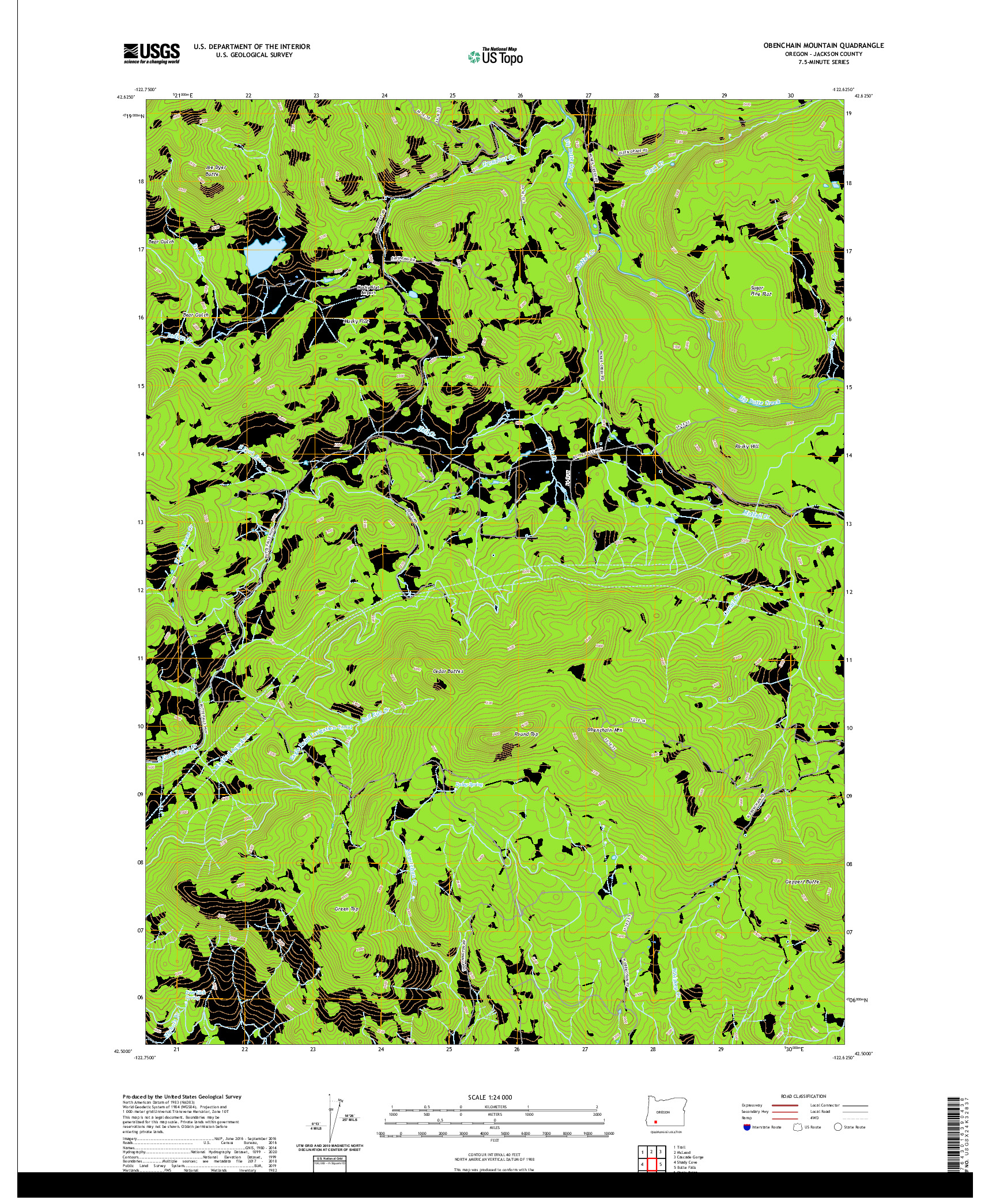 USGS US TOPO 7.5-MINUTE MAP FOR OBENCHAIN MOUNTAIN, OR 2020