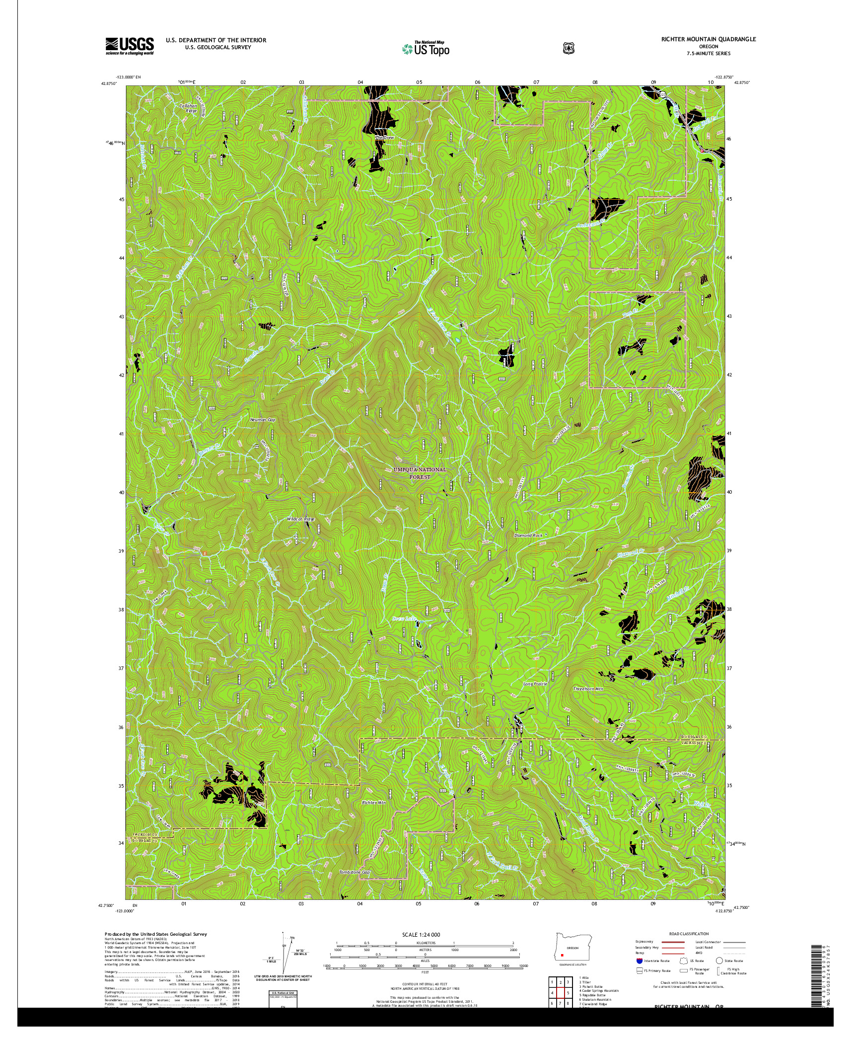 USGS US TOPO 7.5-MINUTE MAP FOR RICHTER MOUNTAIN, OR 2020