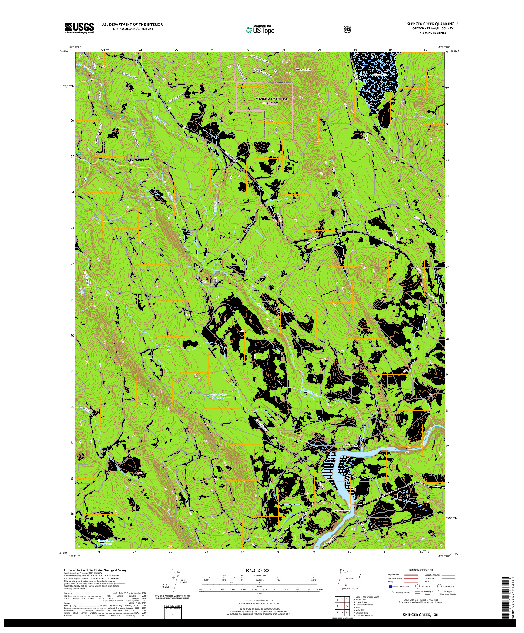 USGS US TOPO 7.5-MINUTE MAP FOR SPENCER CREEK, OR 2020