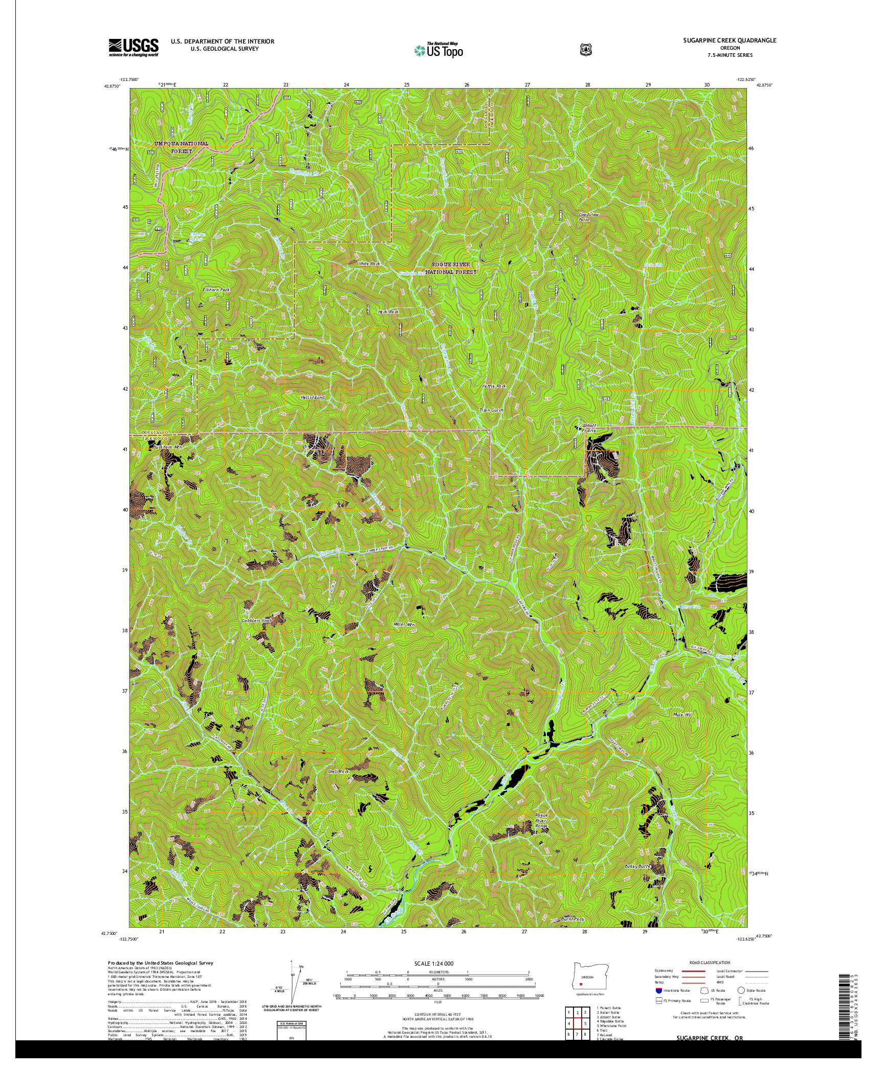 USGS US TOPO 7.5-MINUTE MAP FOR SUGARPINE CREEK, OR 2020