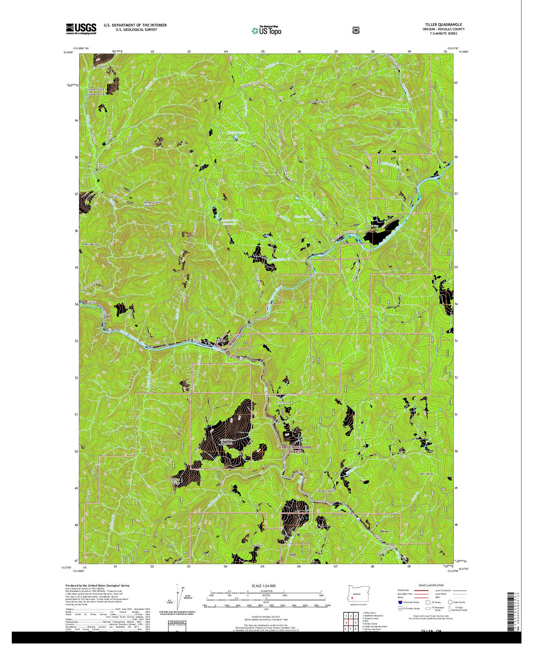 USGS US TOPO 7.5-MINUTE MAP FOR TILLER, OR 2020