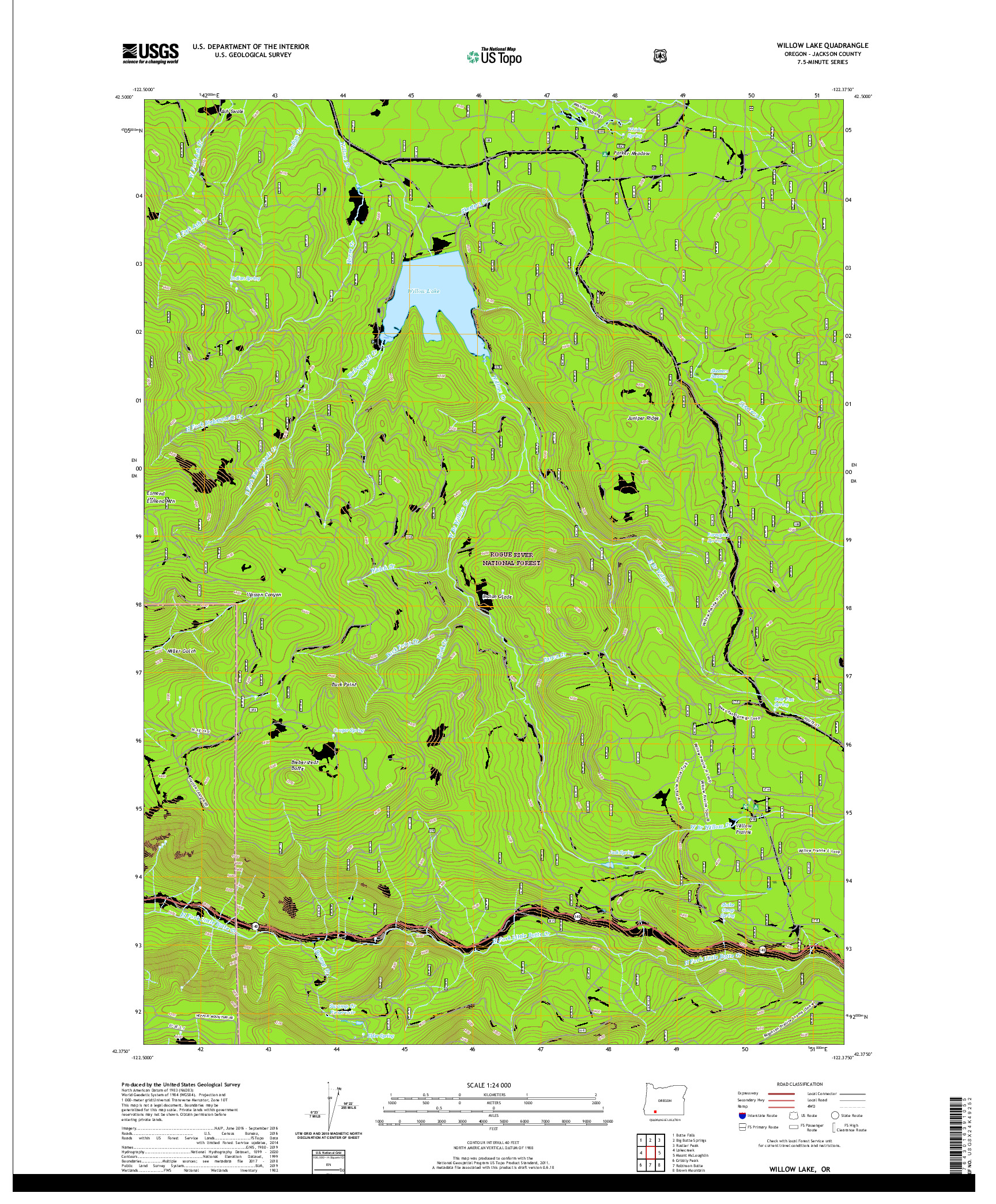 USGS US TOPO 7.5-MINUTE MAP FOR WILLOW LAKE, OR 2020