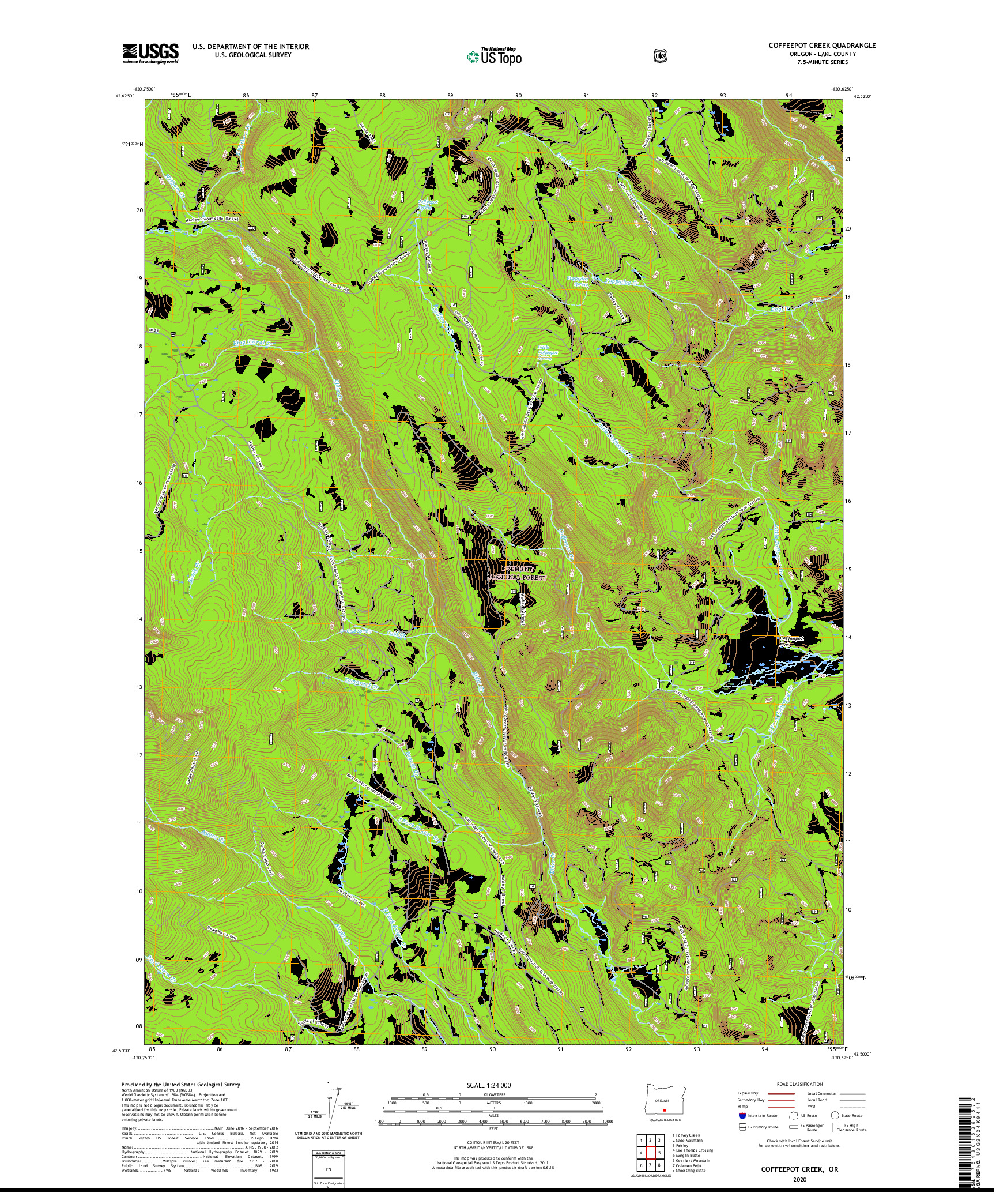 USGS US TOPO 7.5-MINUTE MAP FOR COFFEEPOT CREEK, OR 2020