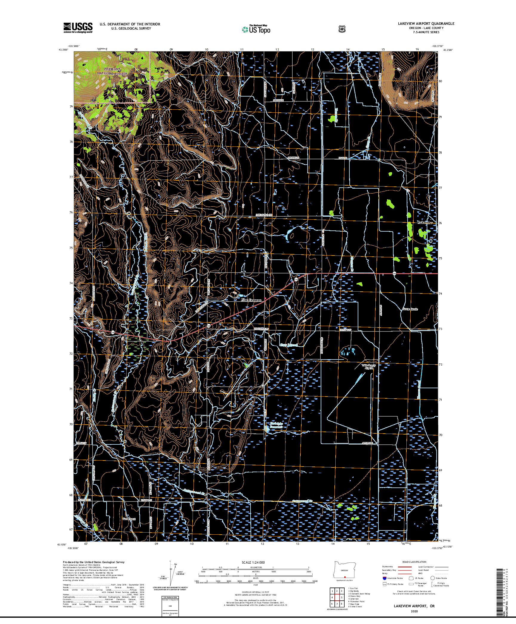 USGS US TOPO 7.5-MINUTE MAP FOR LAKEVIEW AIRPORT, OR 2020