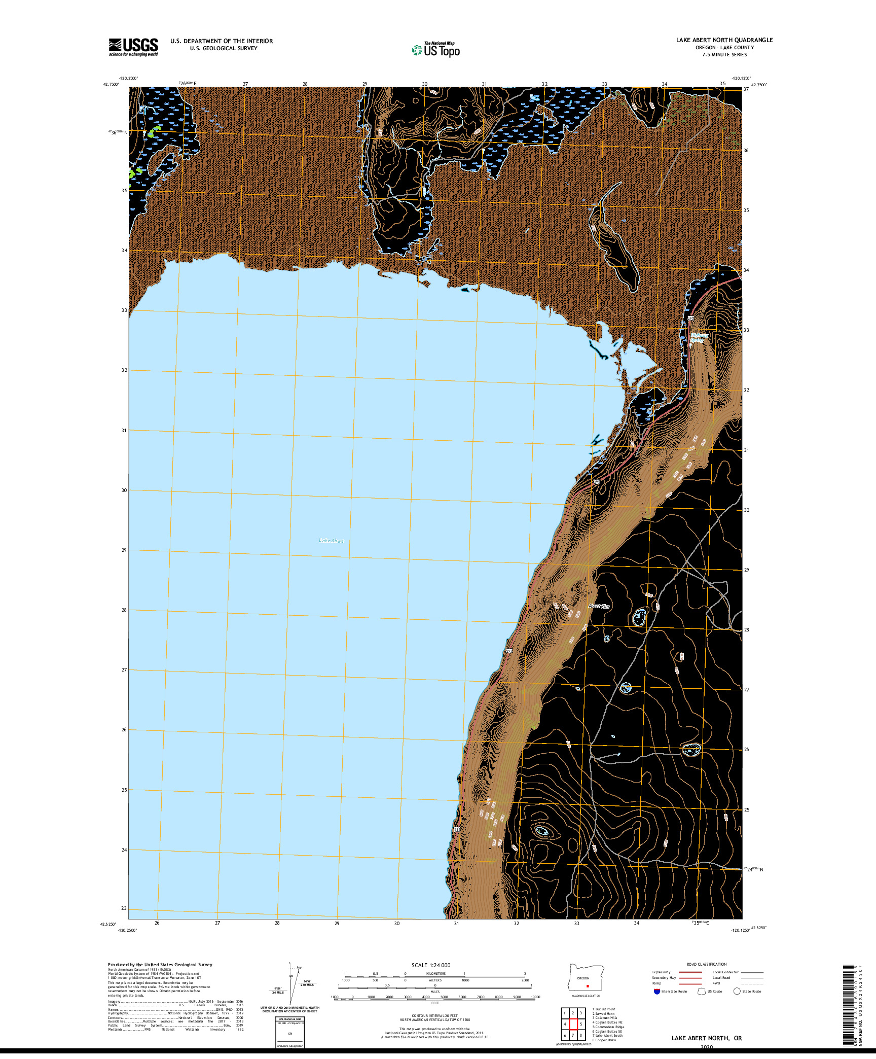 USGS US TOPO 7.5-MINUTE MAP FOR LAKE ABERT NORTH, OR 2020