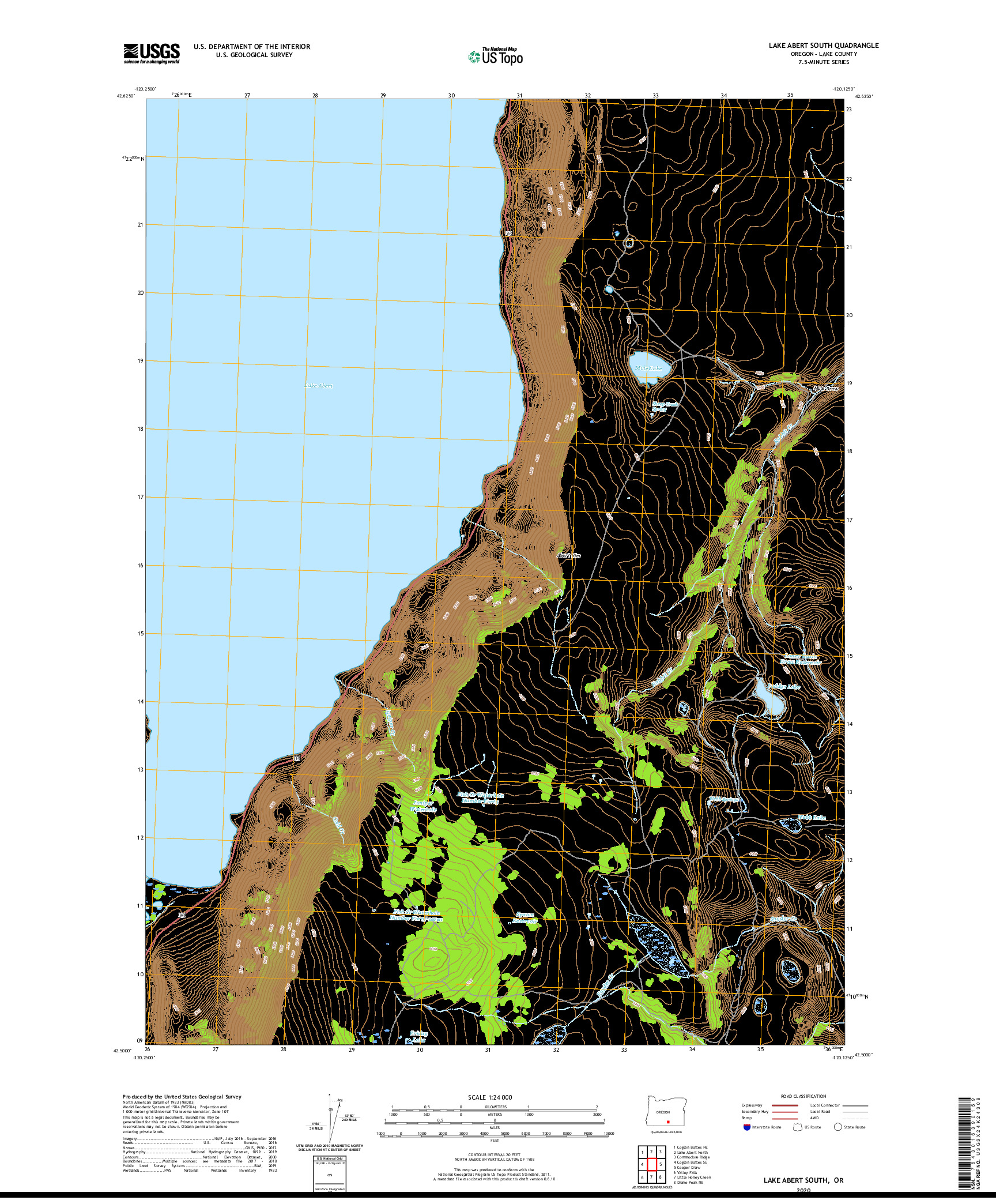 USGS US TOPO 7.5-MINUTE MAP FOR LAKE ABERT SOUTH, OR 2020