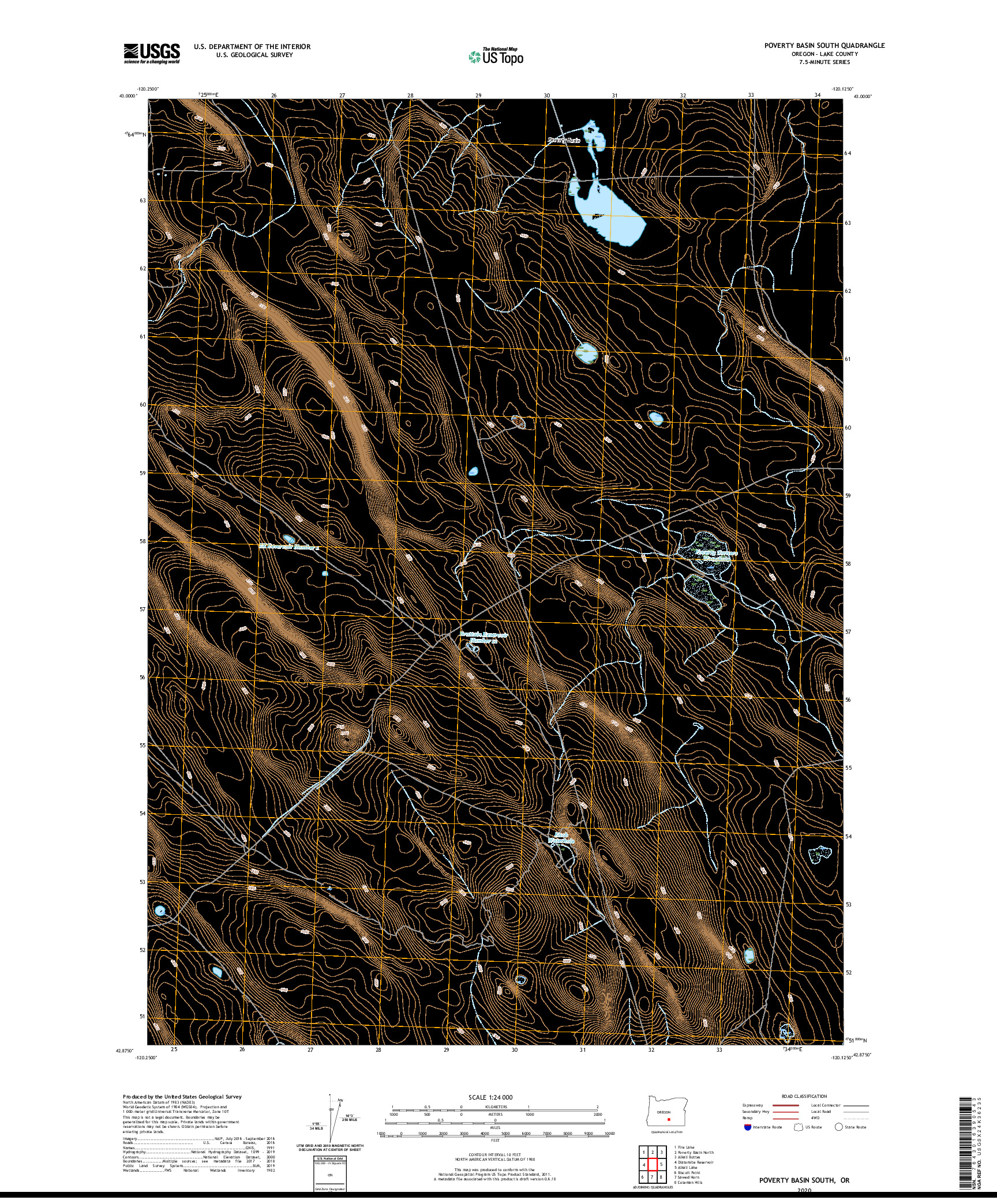 USGS US TOPO 7.5-MINUTE MAP FOR POVERTY BASIN SOUTH, OR 2020