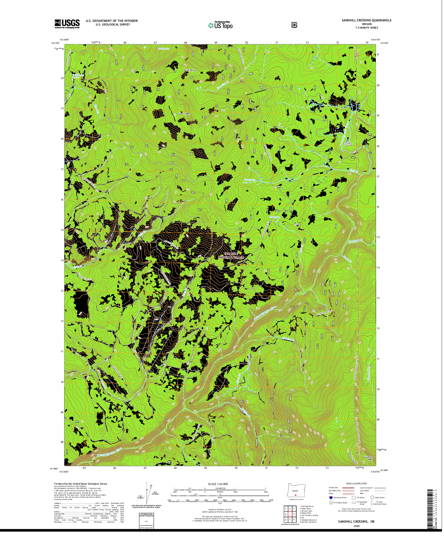 USGS US TOPO 7.5-MINUTE MAP FOR SANDHILL CROSSING, OR 2020