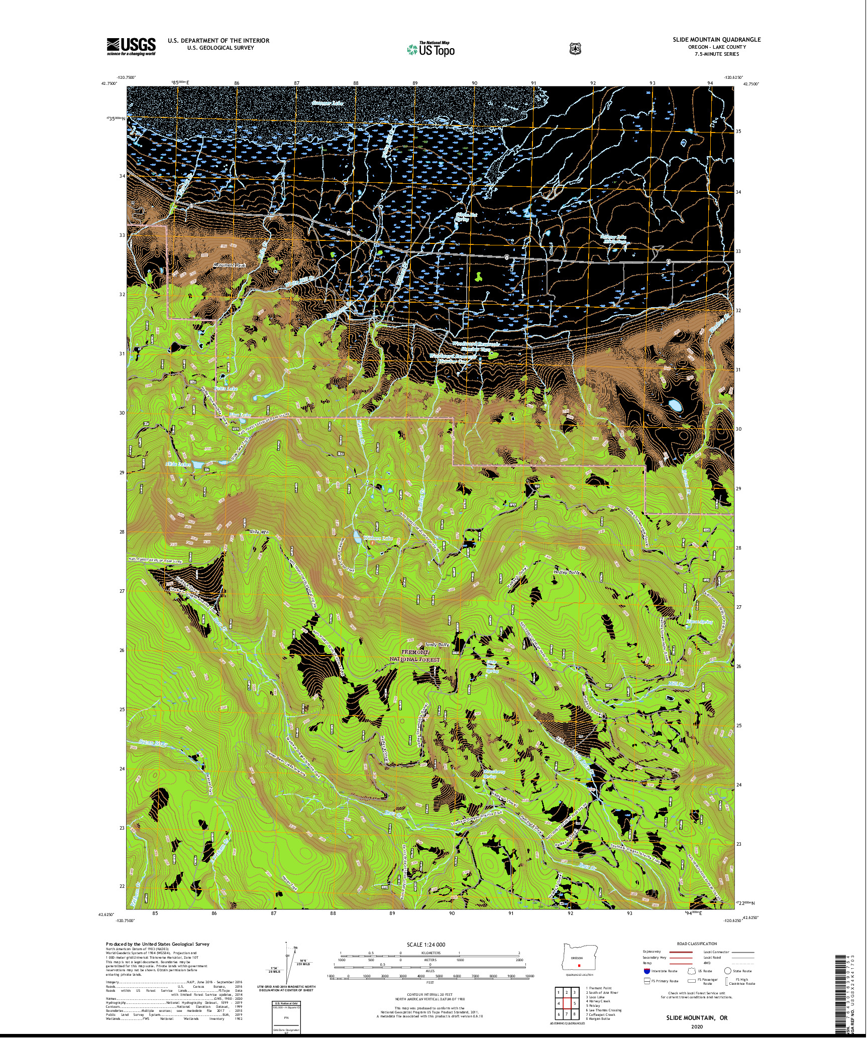 USGS US TOPO 7.5-MINUTE MAP FOR SLIDE MOUNTAIN, OR 2020