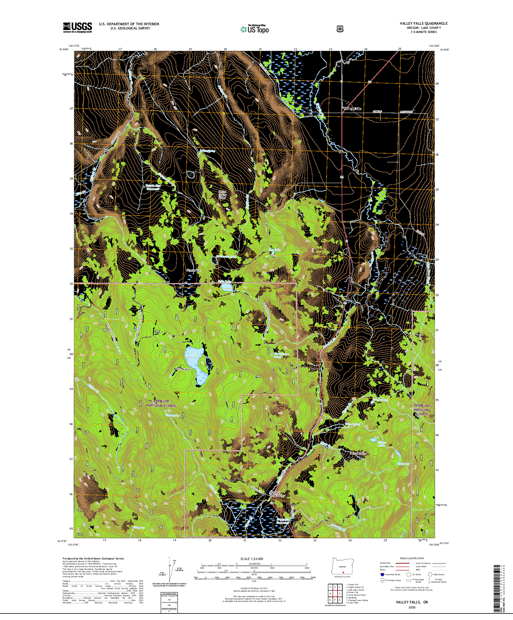 USGS US TOPO 7.5-MINUTE MAP FOR VALLEY FALLS, OR 2020