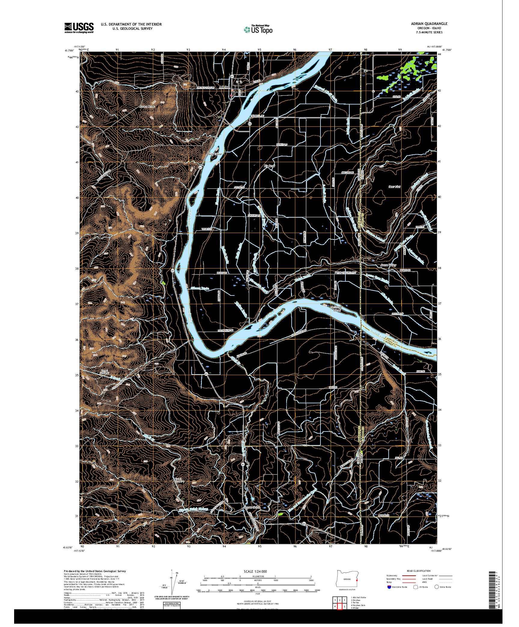 USGS US TOPO 7.5-MINUTE MAP FOR ADRIAN, OR,ID 2020