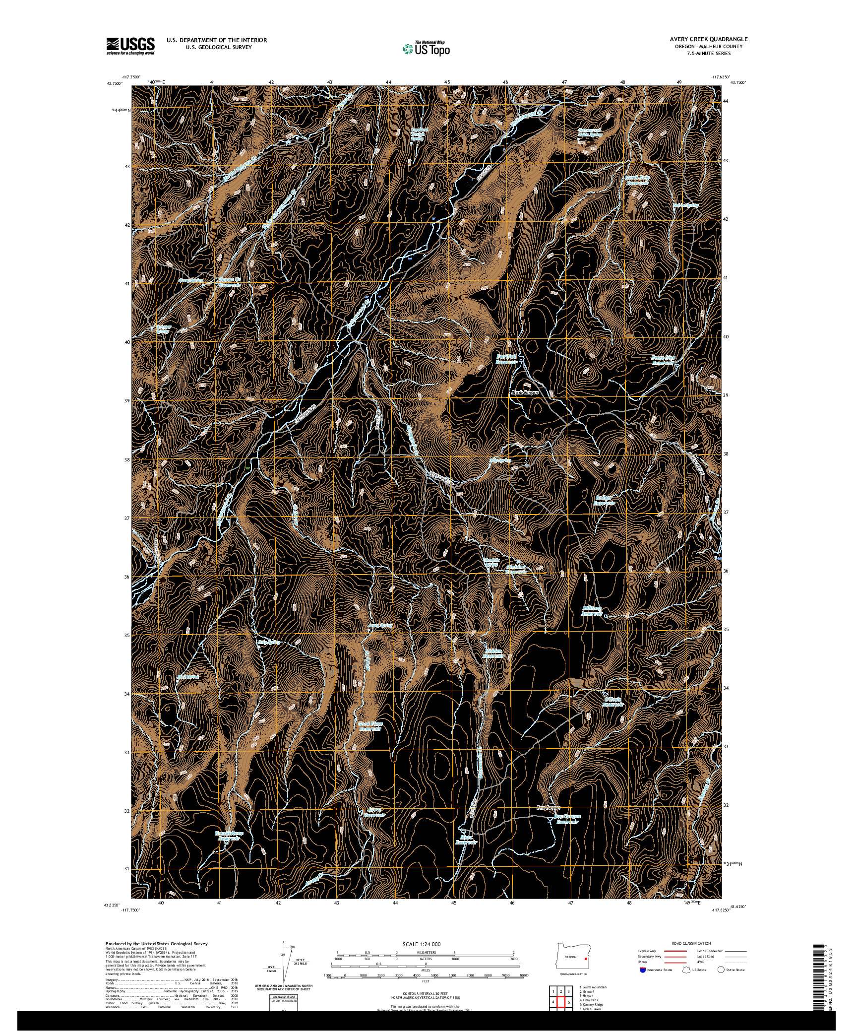 USGS US TOPO 7.5-MINUTE MAP FOR AVERY CREEK, OR 2020