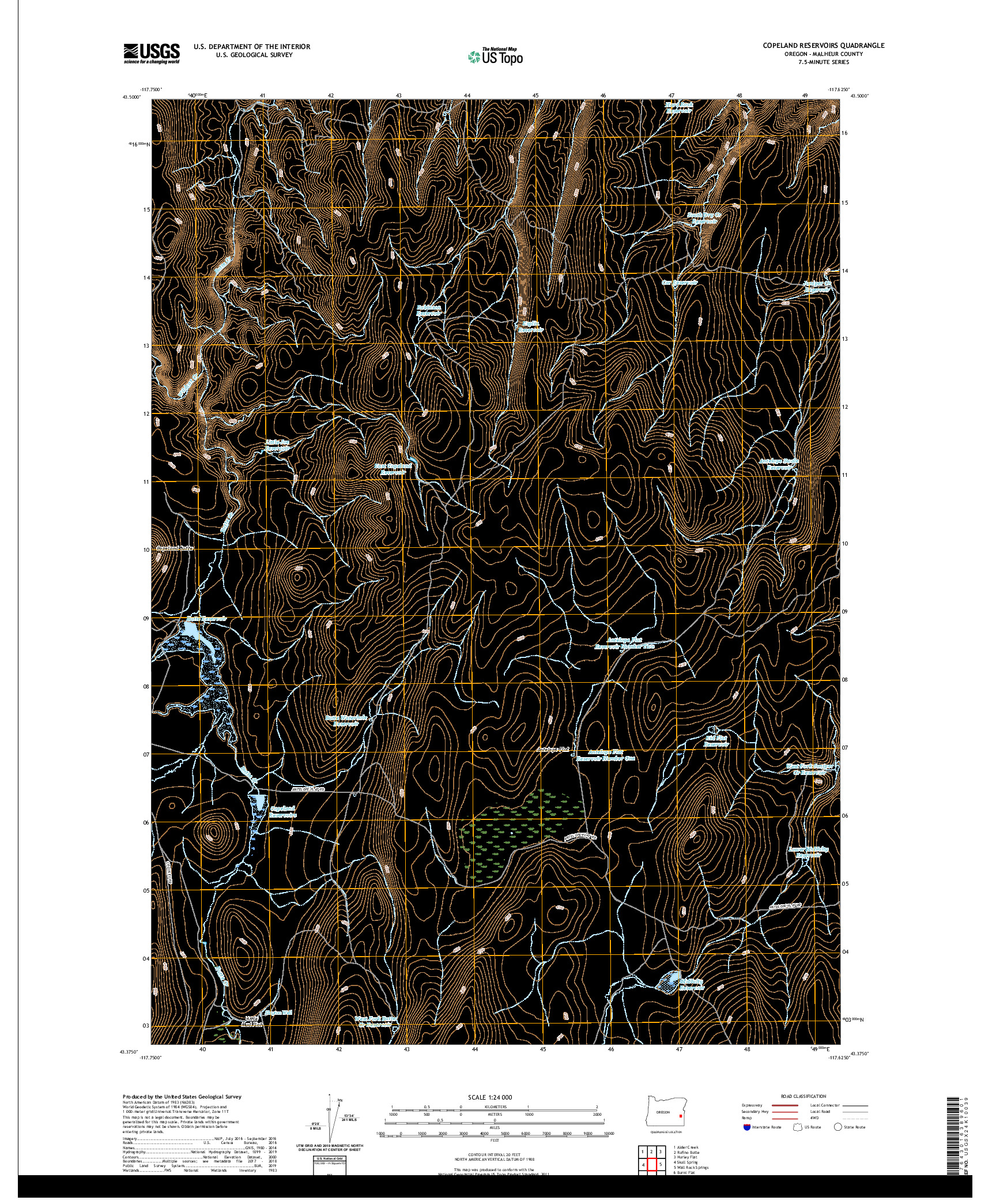 USGS US TOPO 7.5-MINUTE MAP FOR COPELAND RESERVOIRS, OR 2020