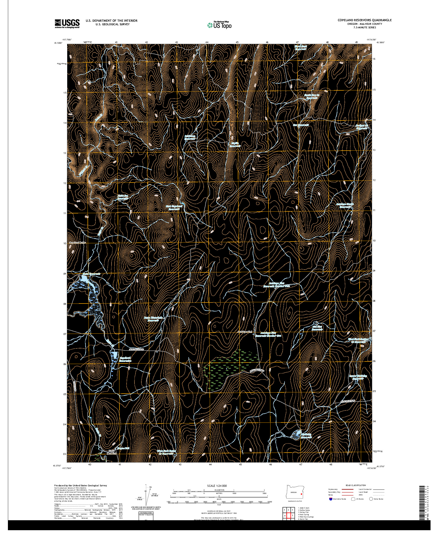 USGS US TOPO 7.5-MINUTE MAP FOR COPELAND RESERVOIRS, OR 2020
