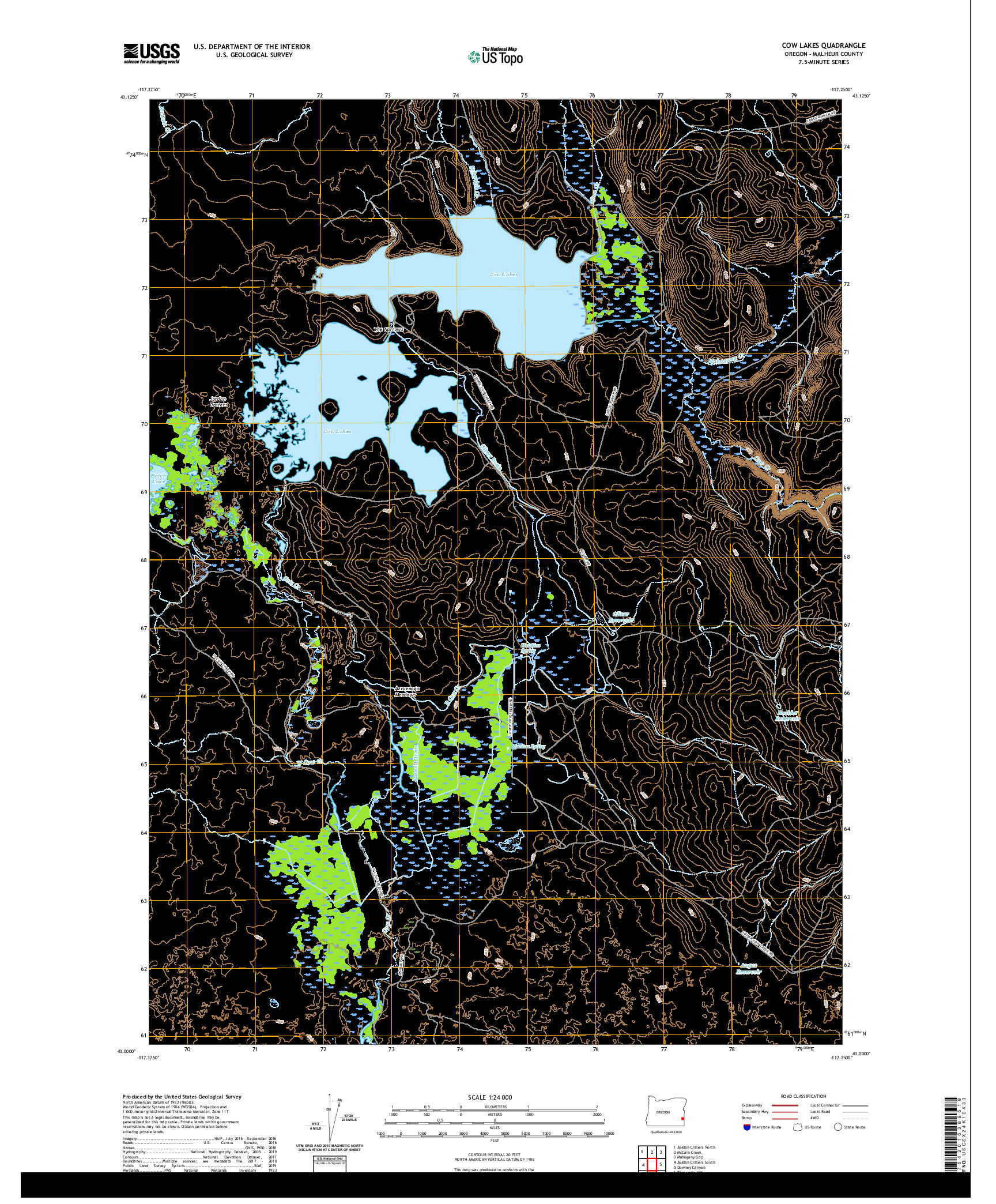 USGS US TOPO 7.5-MINUTE MAP FOR COW LAKES, OR 2020