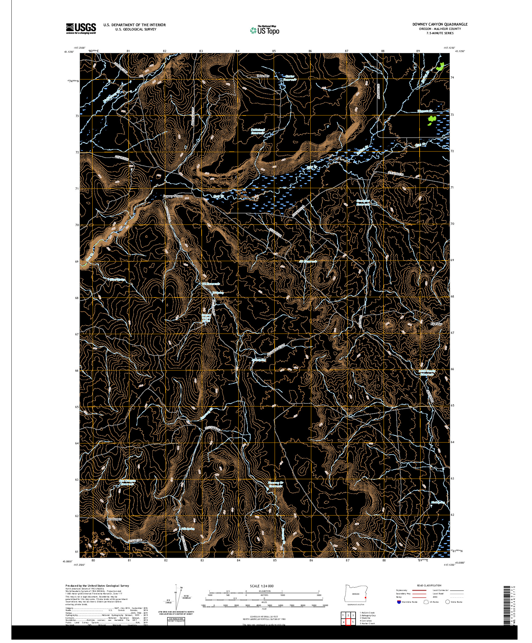 USGS US TOPO 7.5-MINUTE MAP FOR DOWNEY CANYON, OR 2020