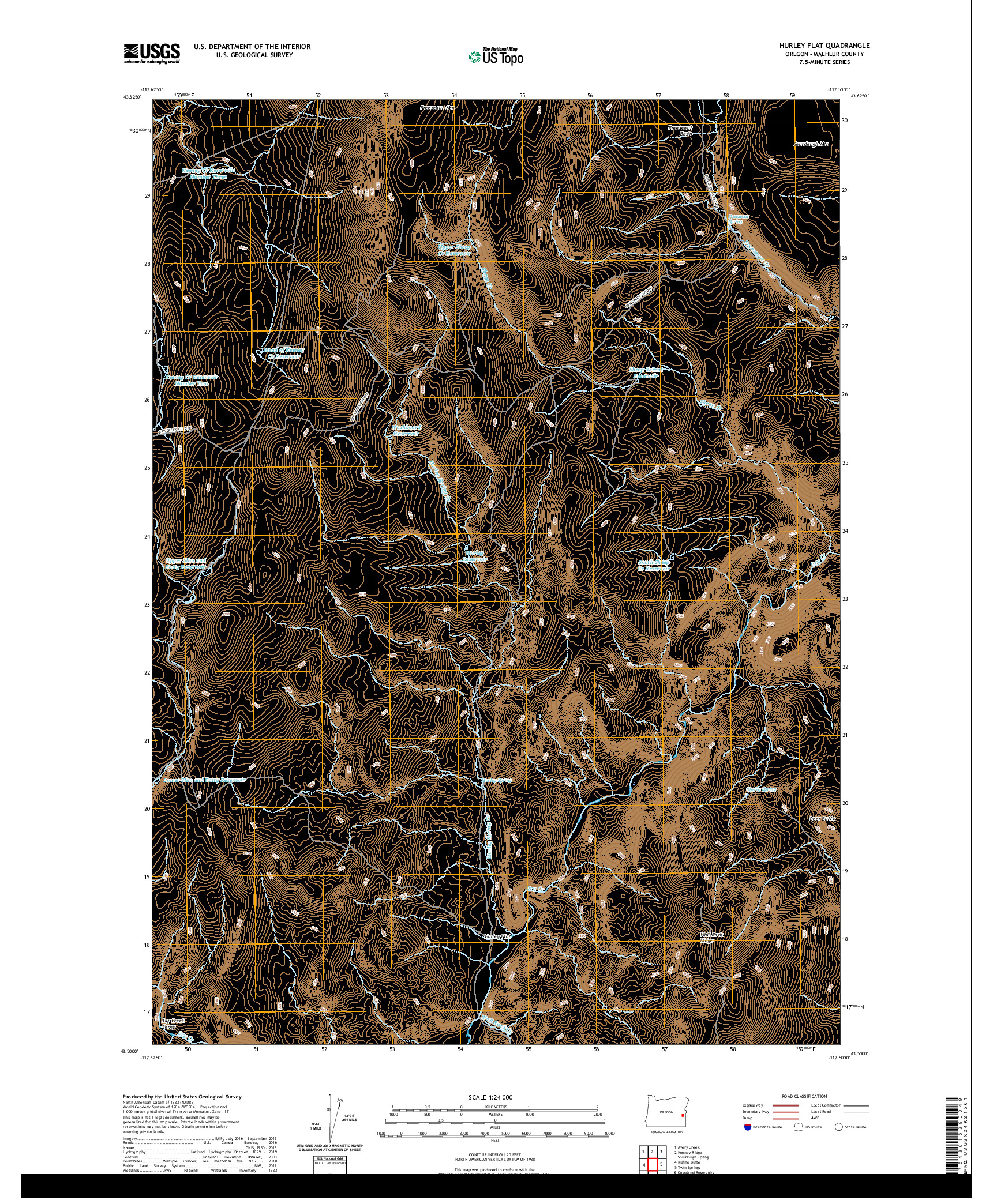 USGS US TOPO 7.5-MINUTE MAP FOR HURLEY FLAT, OR 2020